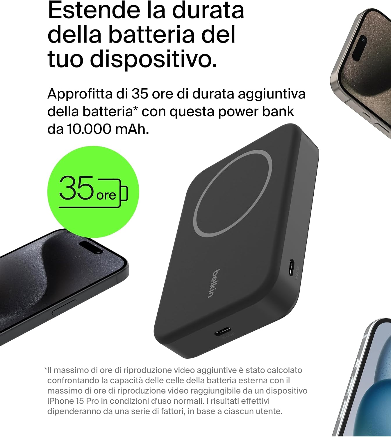 Belkin BoostCharge Pro Power bank wireless 10.000 mAh con Qi2, caricabatteria portatile compatibile con MagSafe, supporto integrato per iPhone 16, 16 Plus, 16 Pro/Pro Max, iPhone 15 e altri, nero - ChargeCover