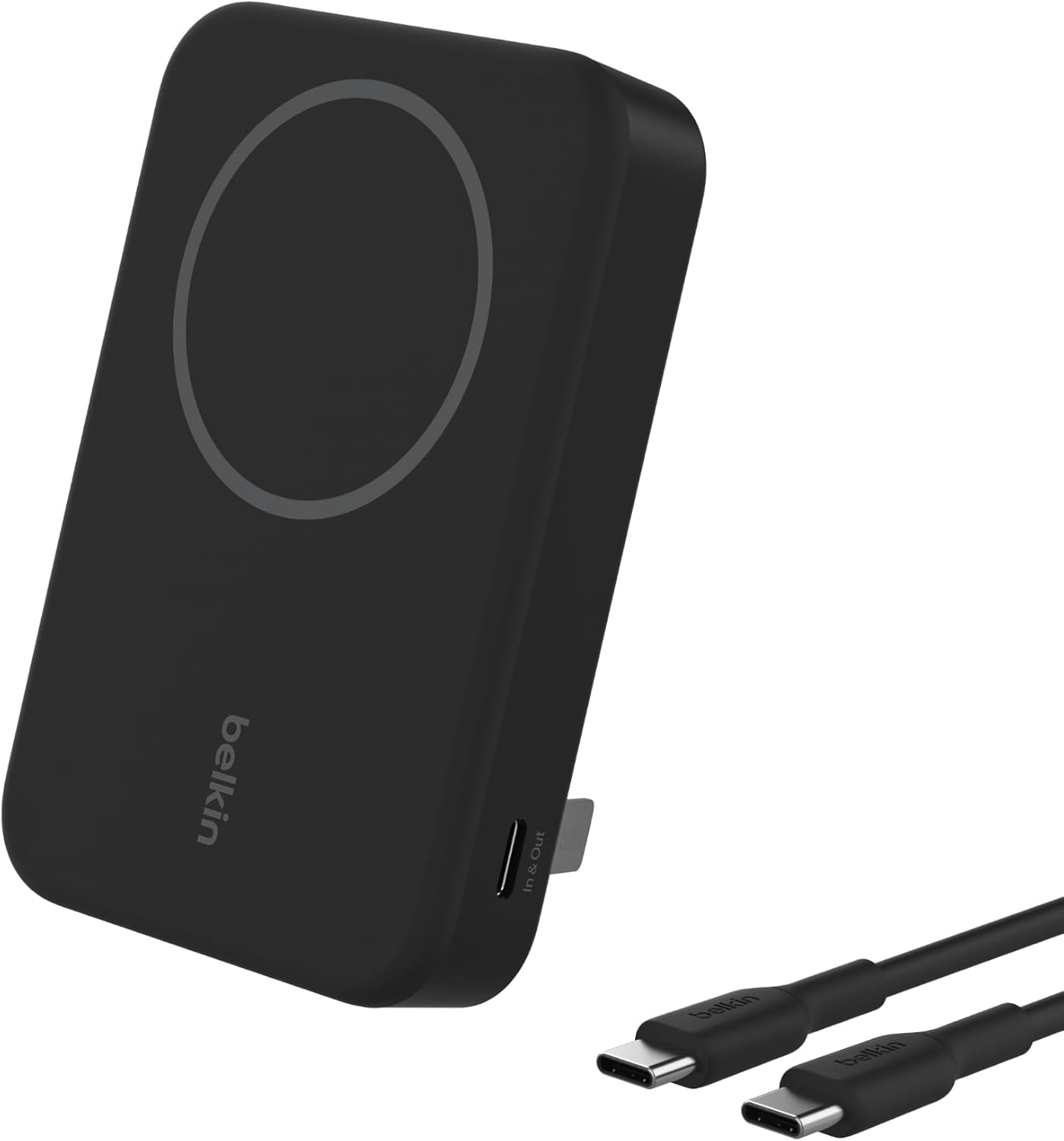 Belkin BoostCharge Pro Power bank wireless 10.000 mAh con Qi2, caricabatteria portatile compatibile con MagSafe, supporto integrato per iPhone 16, 16 Plus, 16 Pro/Pro Max, iPhone 15 e altri, nero - ChargeCover