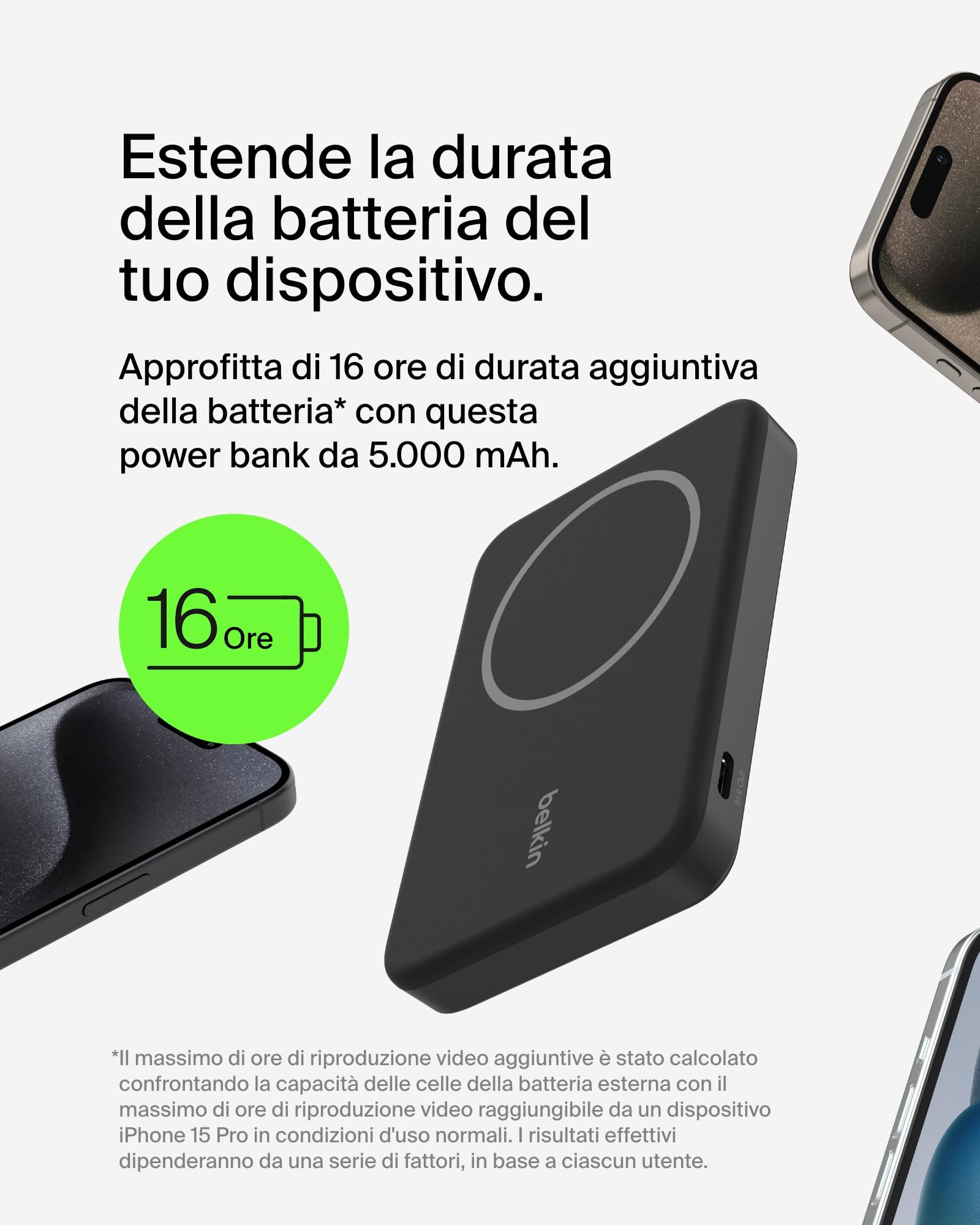 Belkin BoostCharge Pro Power bank wireless 10.000 mAh con Qi2, caricabatteria portatile compatibile con MagSafe, supporto integrato per iPhone 16, 16 Plus, 16 Pro/Pro Max, iPhone 15 e altri, nero - ChargeCover