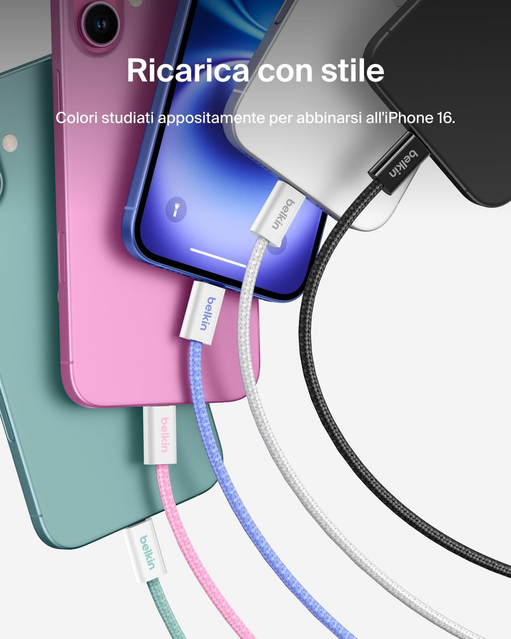 Belkin Confezione da 2 cavi intrecciati da USB-C a USB-C da 1,5 m, 60 W, cavo flessibile per ricarica rapida, cavo Type-C per iPhone 17 e iPhone 16 series, Galaxy S25, Pixel 10, iPad Pro e altri, nero - ChargeCover