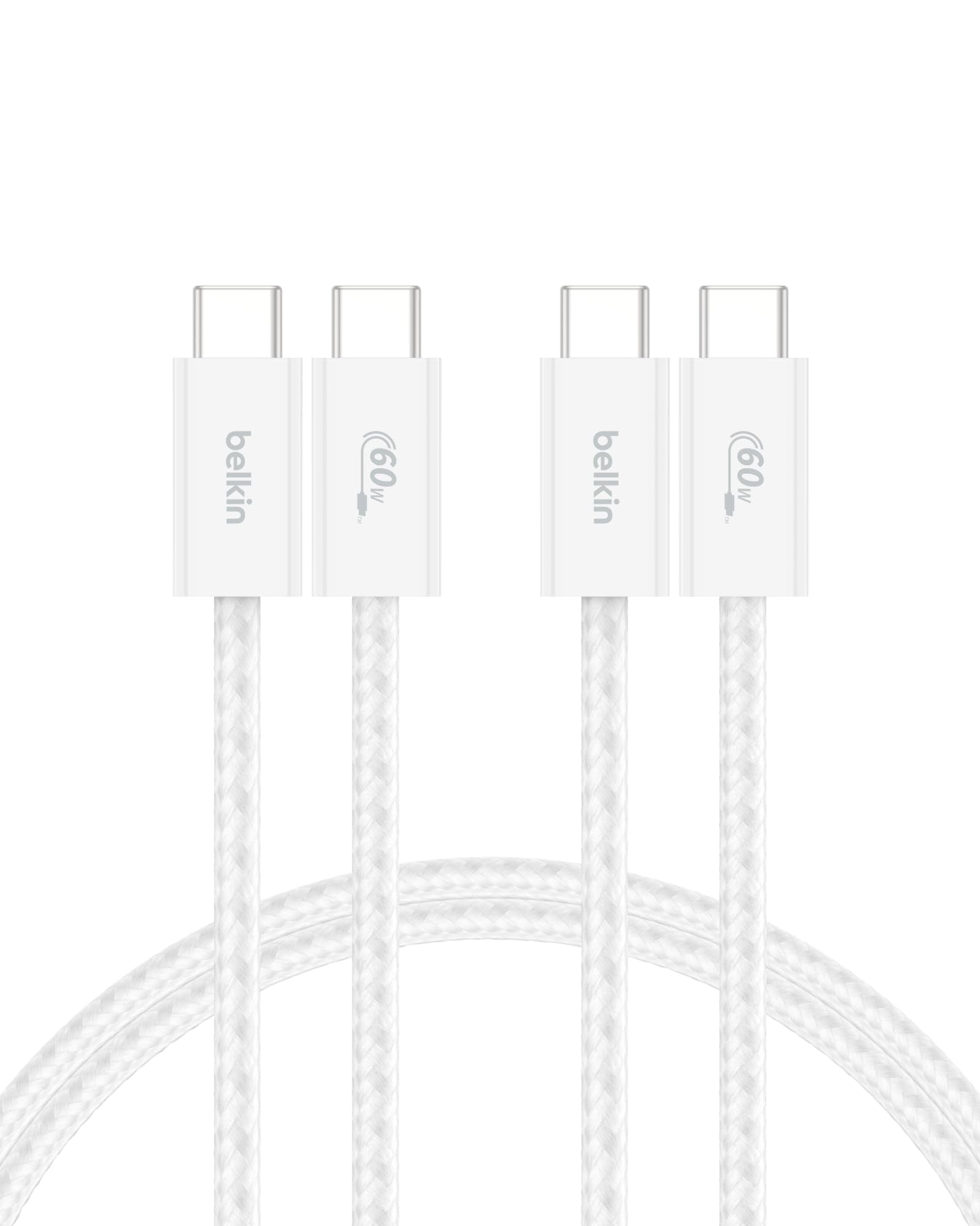 Belkin Confezione da 2 cavi intrecciati da USB-C a USB-C da 1,5 m, 60 W, cavo flessibile per ricarica rapida, cavo Type-C per iPhone 17 e iPhone 16 series, Galaxy S25, Pixel 10, iPad Pro e altri, nero - ChargeCover