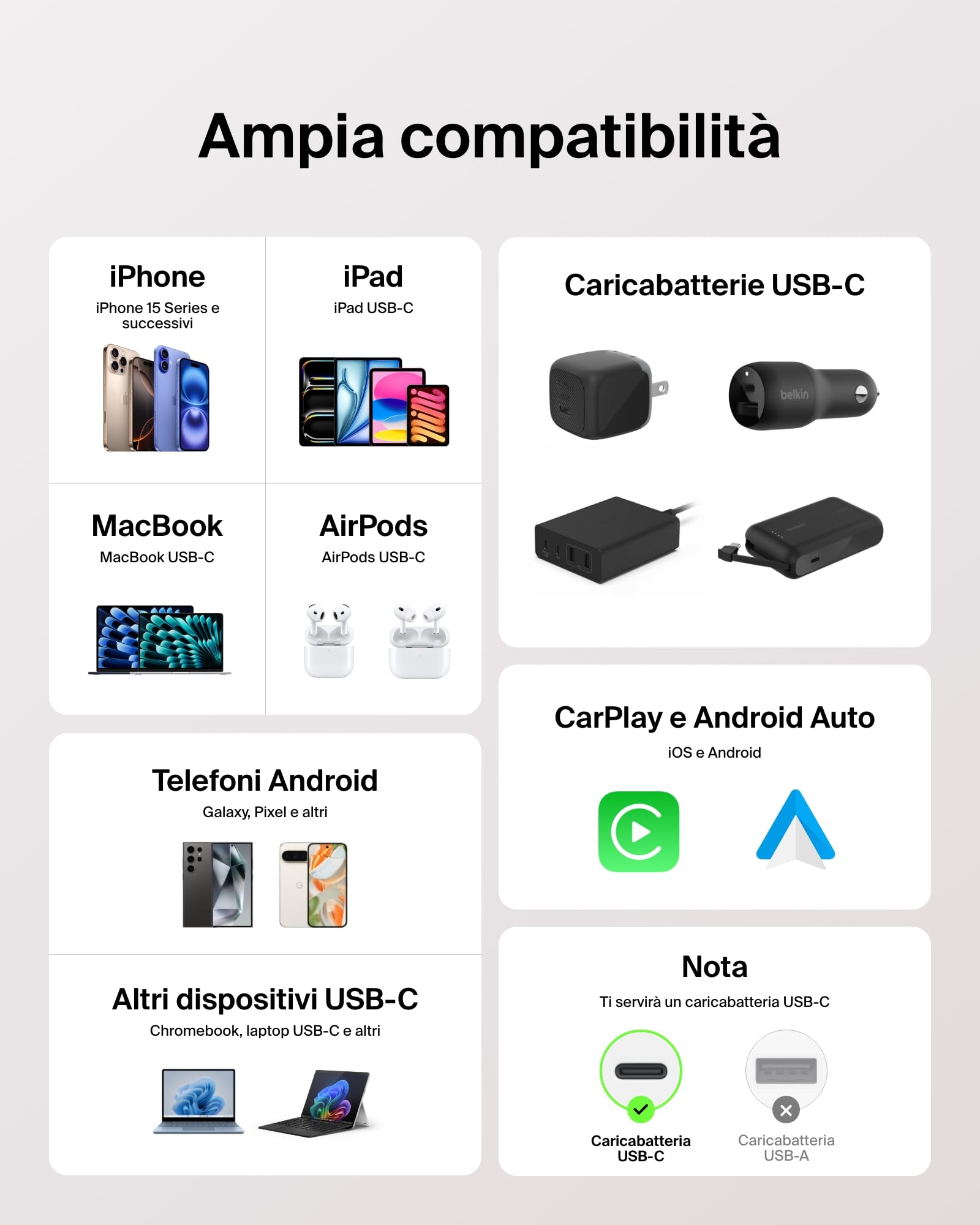 Belkin Confezione da 2 cavi intrecciati da USB-C a USB-C da 1,5 m, 60 W, cavo flessibile per ricarica rapida, cavo Type-C per iPhone 17 e iPhone 16 series, Galaxy S25, Pixel 10, iPad Pro e altri, nero - ChargeCover