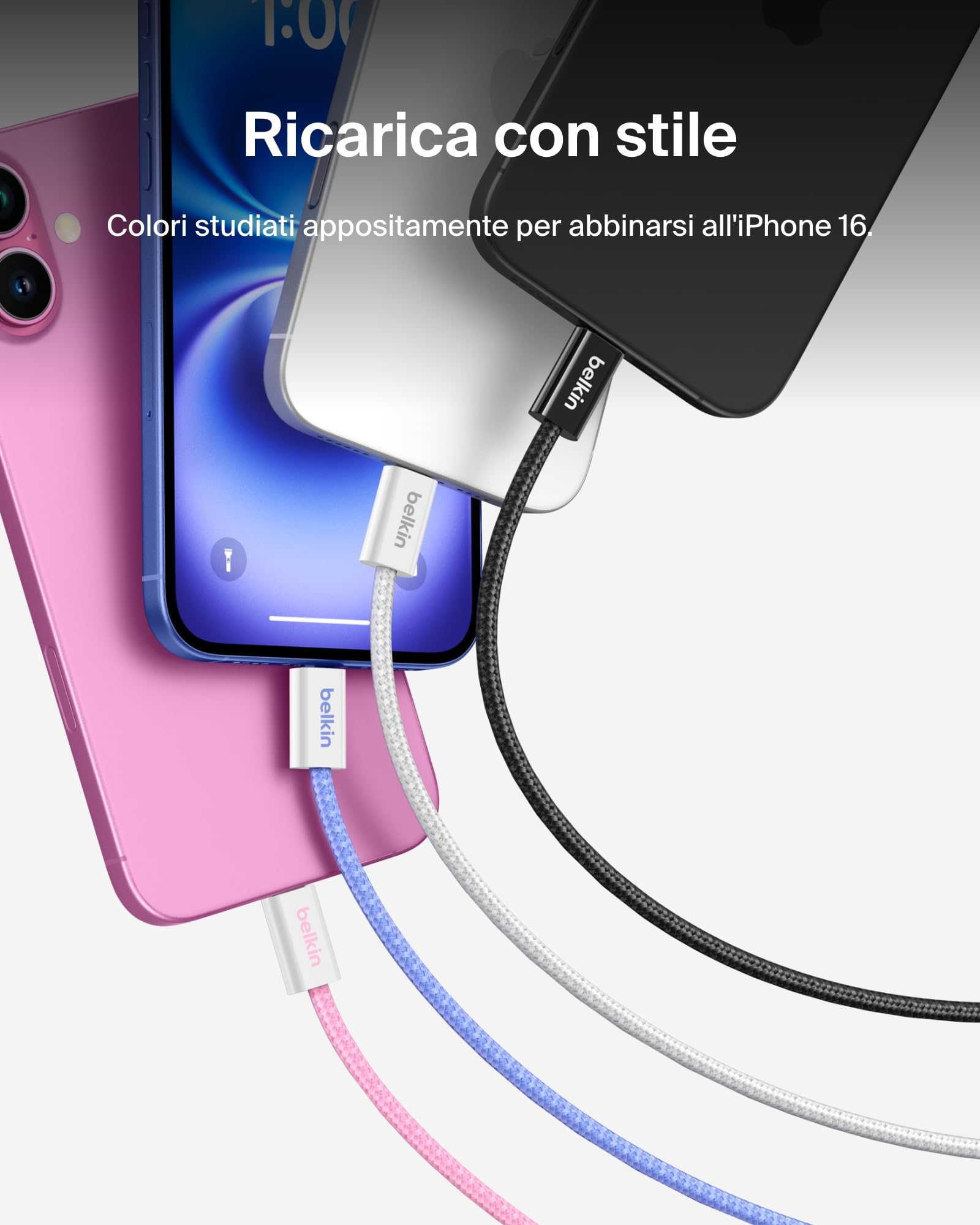 Belkin Confezione da 2 cavi intrecciati da USB-C a USB-C da 1,5 m, 60 W, cavo flessibile per ricarica rapida, cavo Type-C per iPhone 17 e iPhone 16 series, Galaxy S25, Pixel 10, iPad Pro e altri, nero - ChargeCover