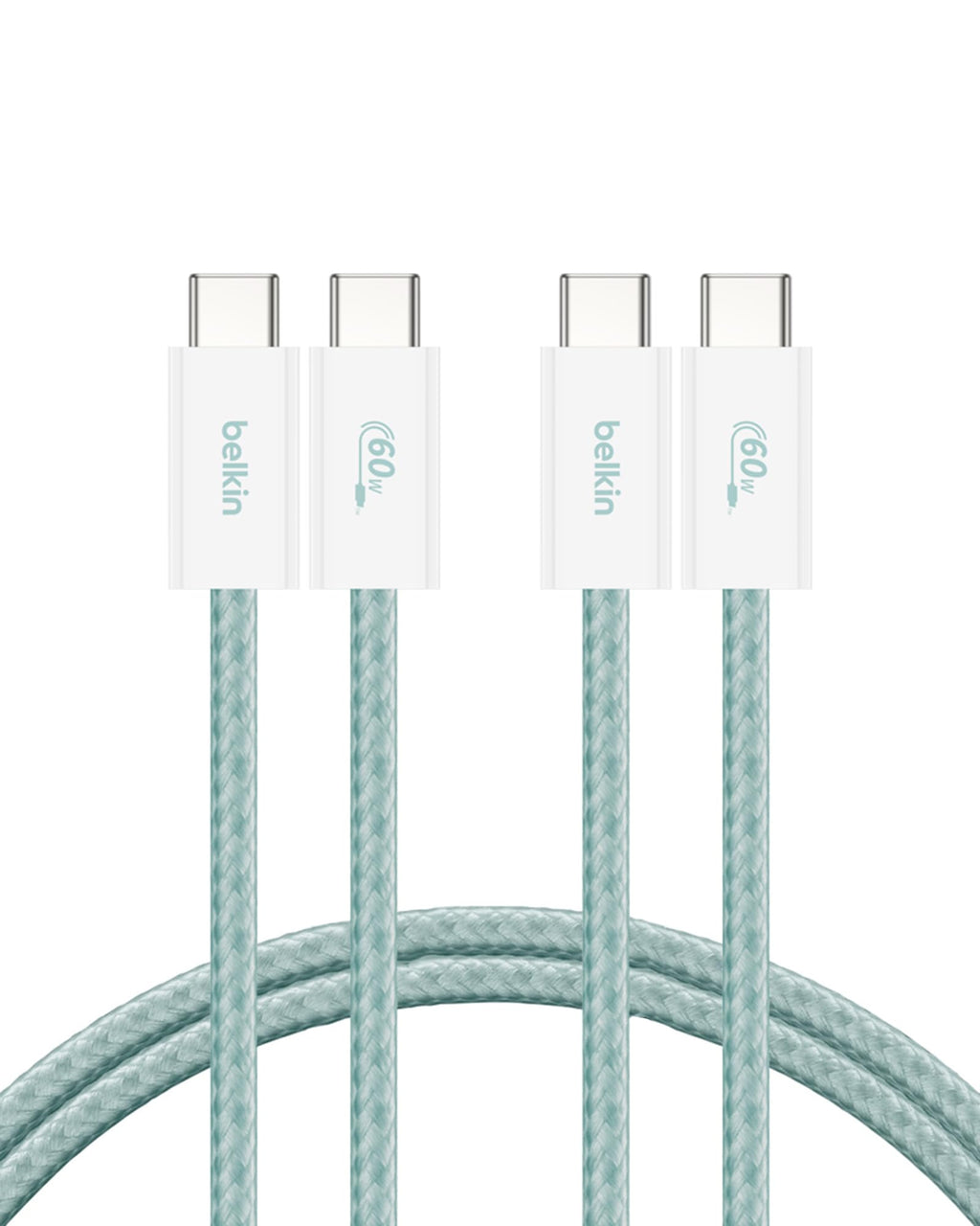 Belkin Confezione da 2 cavi intrecciati da USB-C a USB-C da 1,5 m, 60 W, cavo flessibile per ricarica rapida, cavo Type-C per iPhone 17 e iPhone 16 series, Galaxy S25, Pixel 10, iPad Pro e altri, nero - ChargeCover
