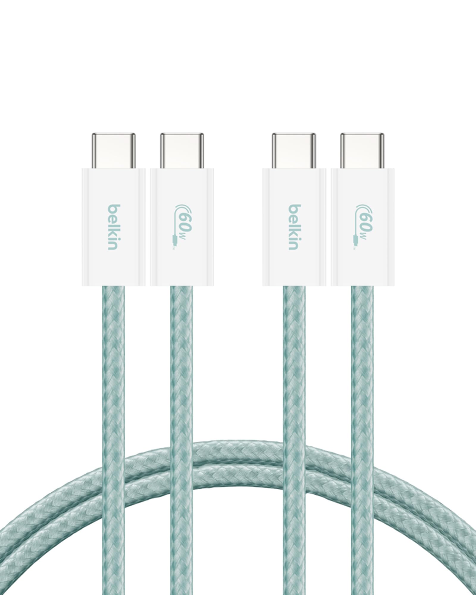 Belkin Confezione da 2 cavi intrecciati da USB-C a USB-C da 1,5 m, 60 W, cavo flessibile per ricarica rapida, cavo Type-C per iPhone 17 e iPhone 16 series, Galaxy S25, Pixel 10, iPad Pro e altri, nero - ChargeCover