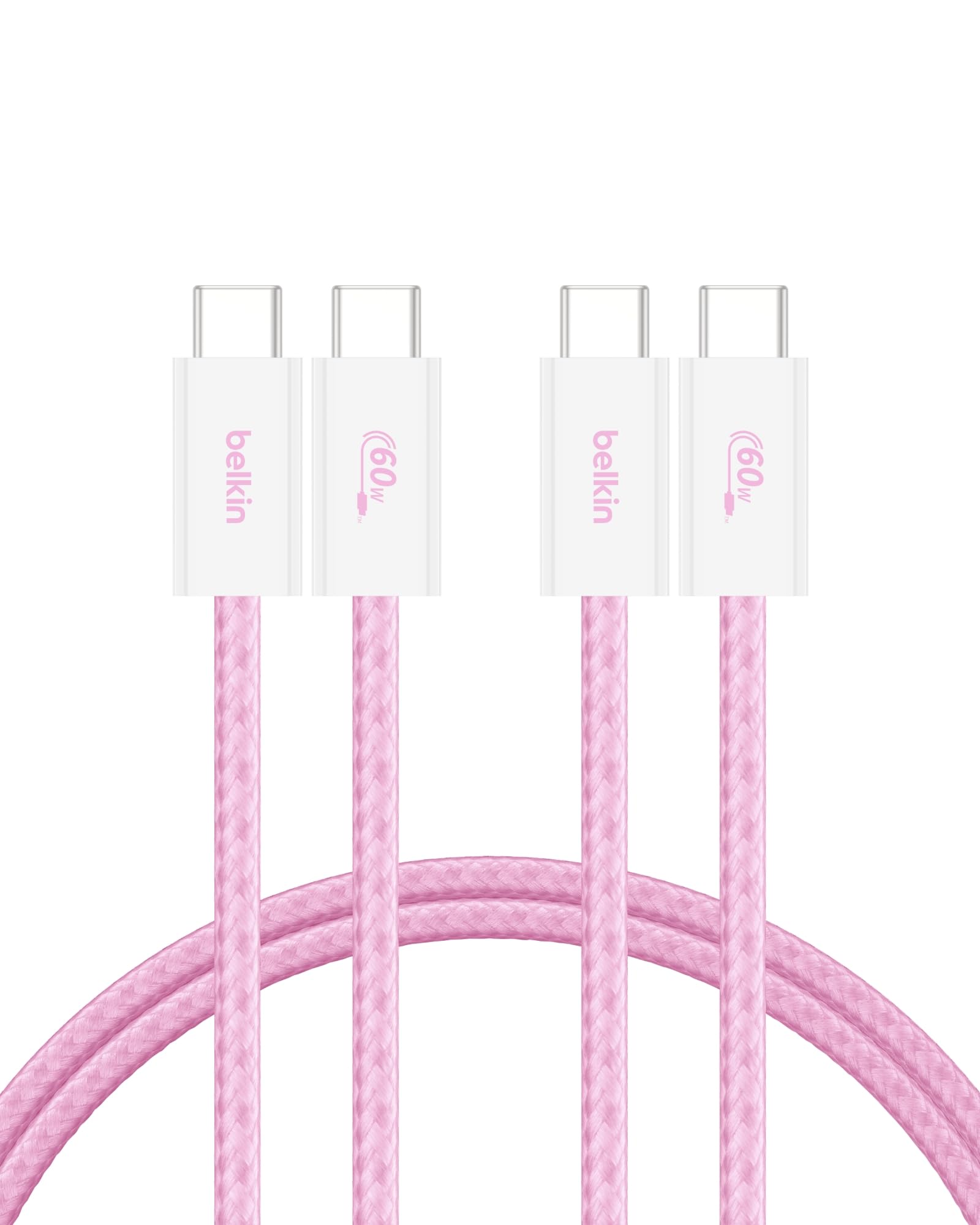 Belkin Confezione da 2 cavi intrecciati da USB-C a USB-C da 1,5 m, 60 W, cavo flessibile per ricarica rapida, cavo Type-C per iPhone 17 e iPhone 16 series, Galaxy S25, Pixel 10, iPad Pro e altri, nero - ChargeCover