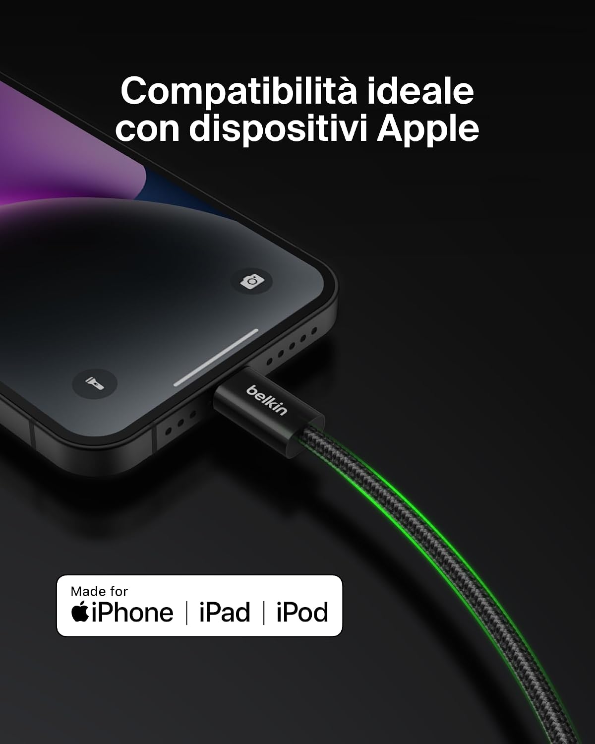 Belkin Confezione da 2 cavi intrecciati USB-C con connettore Lightning da 1,5 m, cavo flessibile per ricarica rapida, cavo Lightning per iPhone 14 e precedenti, iPad 9a gen. e AirPods, nero - ChargeCover