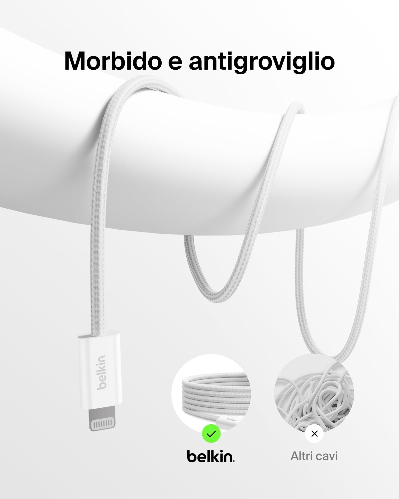 Belkin Confezione da 2 cavi intrecciati USB-C con connettore Lightning da 1,5 m, cavo flessibile per ricarica rapida, cavo Lightning per iPhone 14 e precedenti, iPad 9a gen. e AirPods, nero - ChargeCover