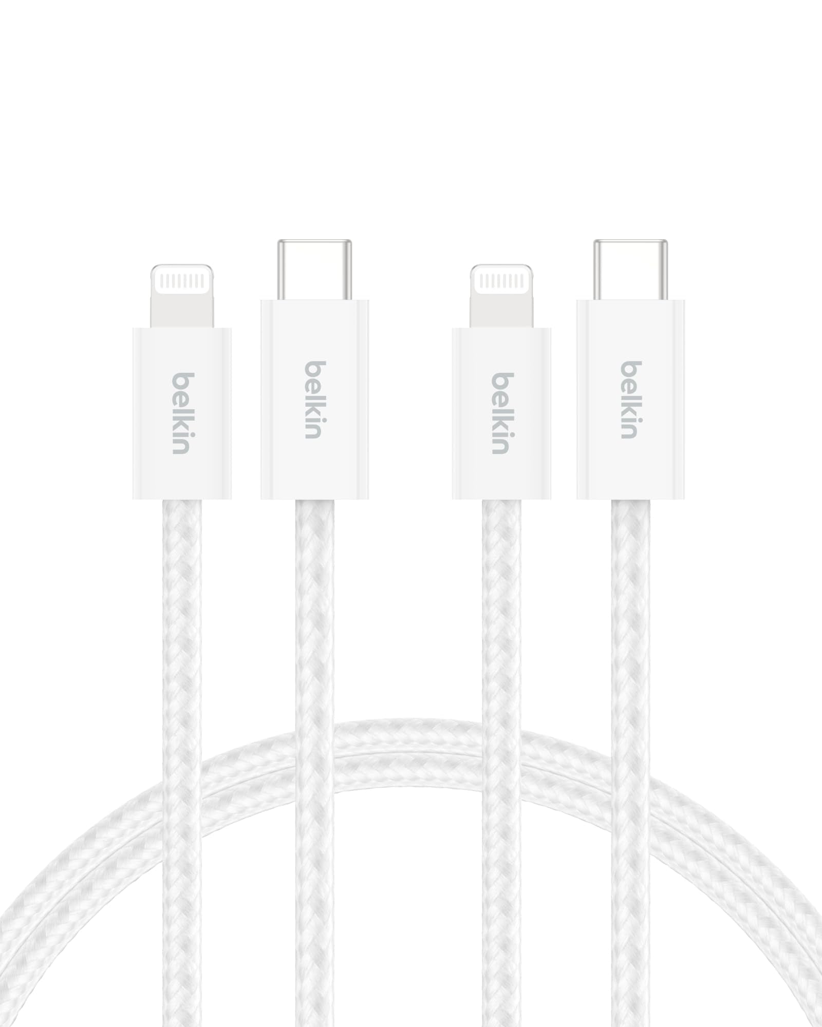 Belkin Confezione da 2 cavi intrecciati USB-C con connettore Lightning da 1,5 m, cavo flessibile per ricarica rapida, cavo Lightning per iPhone 14 e precedenti, iPad 9a gen. e AirPods, nero - ChargeCover