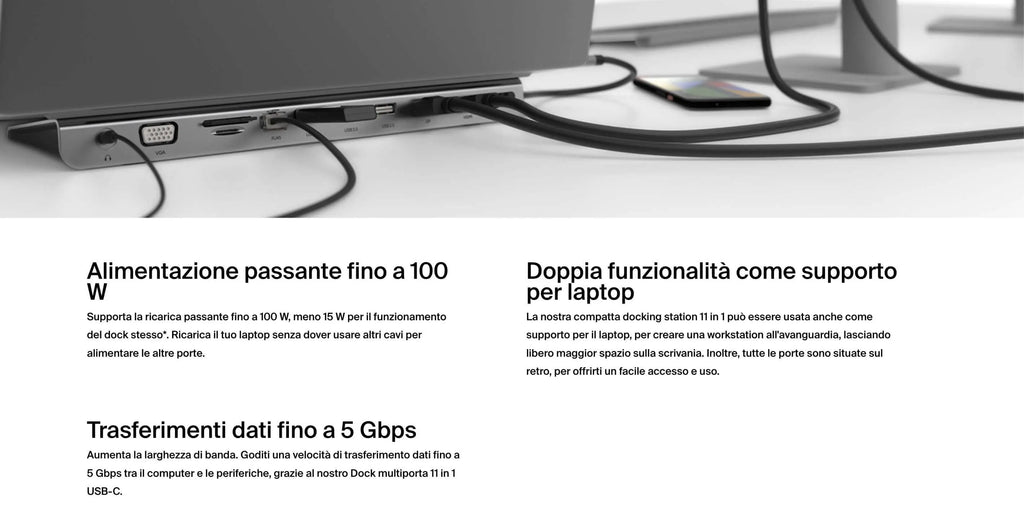 Dock USB-C Belkin 11 in 1, multiporta per laptop, con porte USB, HDMI, SD e altro, compatibile con computer e dispositivi elettronici