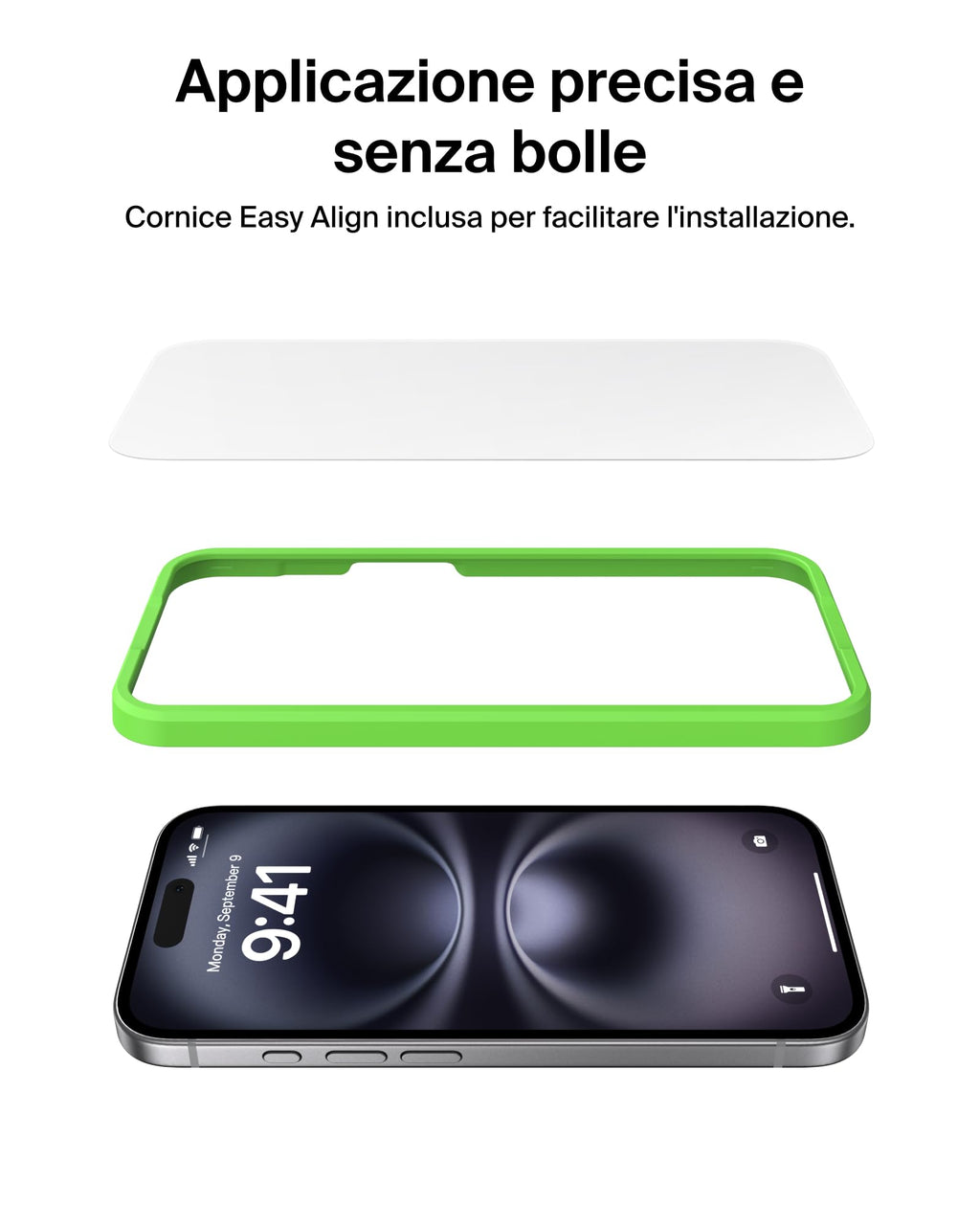 Belkin ScreenForce UltraGlass 2 Pellicola Vetro per iPhone 16 Pro, antigraffio, con durezza di 9H, sottile, include un supporto di allineamento, senza bolle, pellicola protettiva per iPhone 16 Pro - ChargeCover