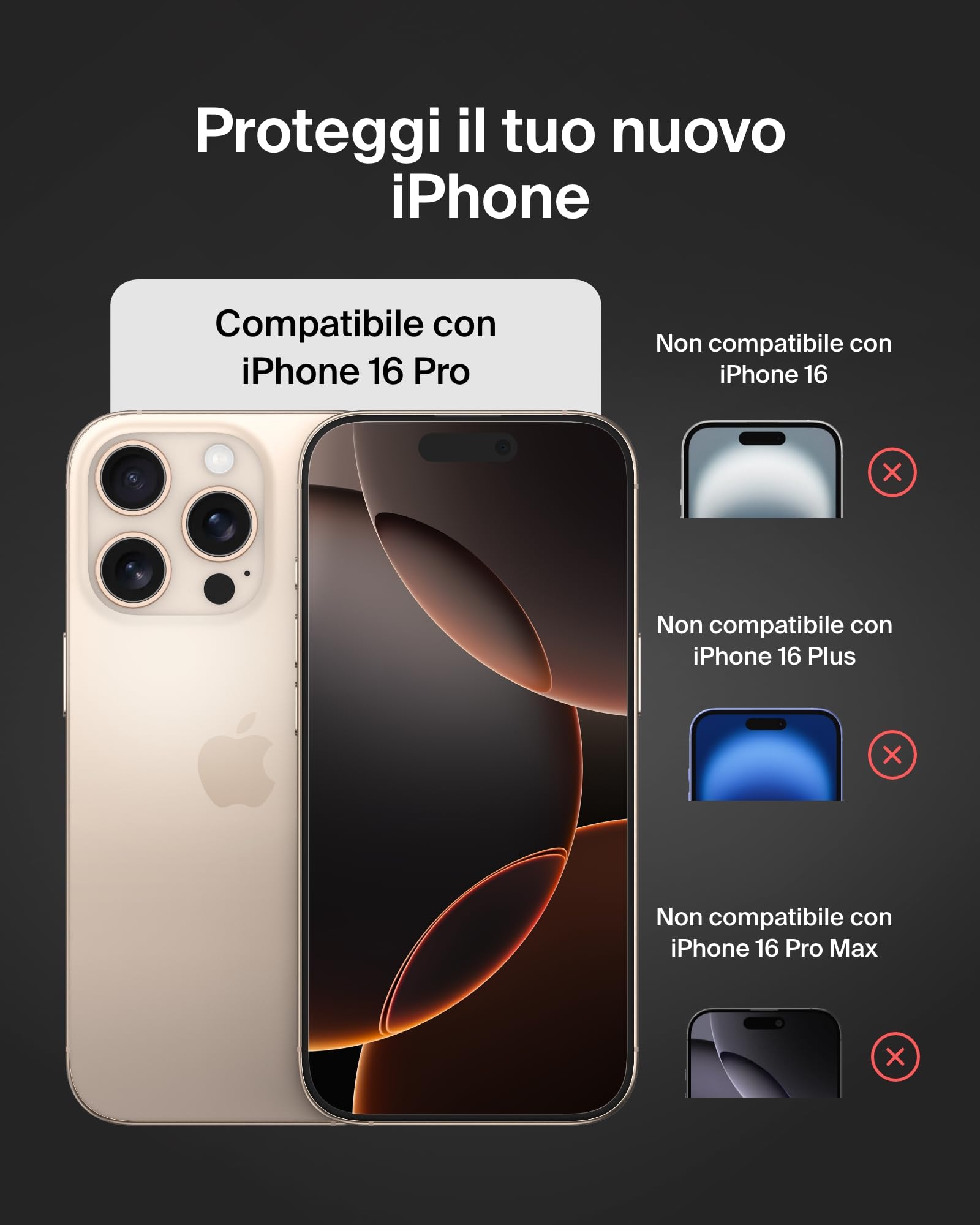 Belkin ScreenForce UltraGlass 2 Pellicola Vetro per iPhone 16 Pro, antigraffio, con durezza di 9H, sottile, include un supporto di allineamento, senza bolle, pellicola protettiva per iPhone 16 Pro - ChargeCover