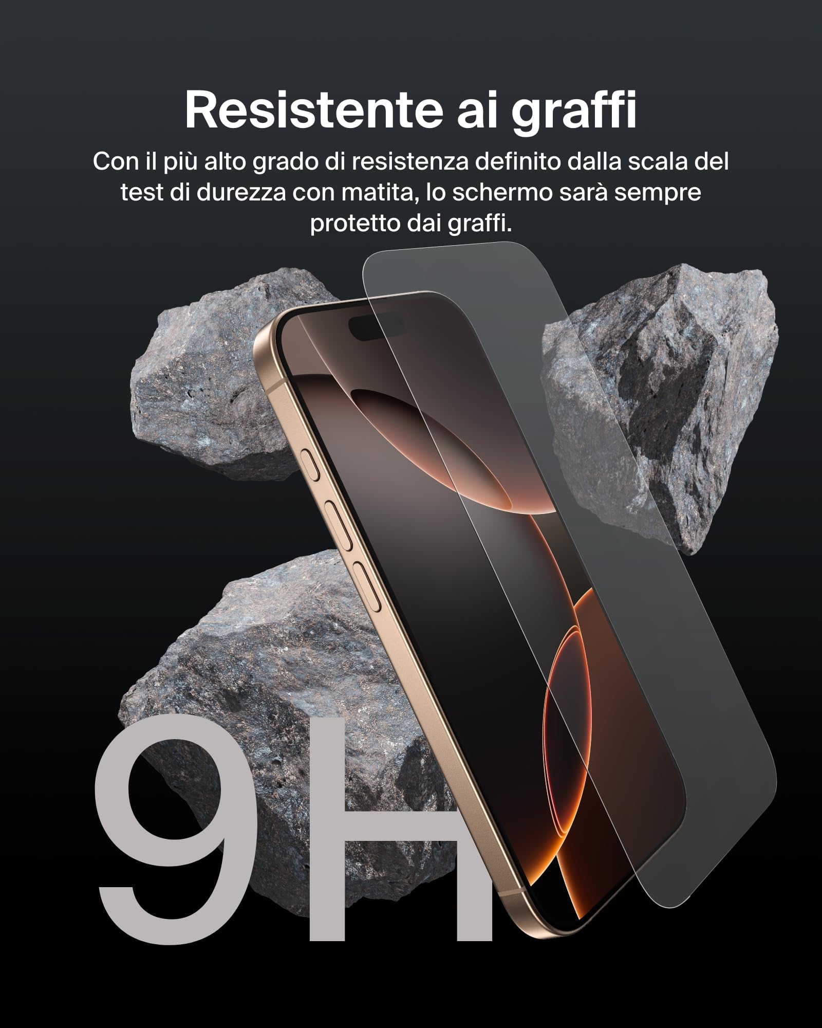 Belkin ScreenForce UltraGlass 2 Pellicola Vetro per iPhone 16 Pro, antigraffio, con durezza di 9H, sottile, include un supporto di allineamento, senza bolle, pellicola protettiva per iPhone 16 Pro - ChargeCover
