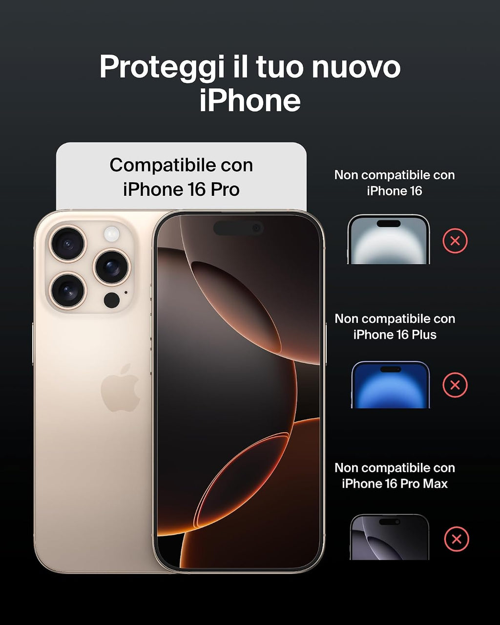 Belkin ScreenForce UltraGlass 2 Pellicola Vetro per iPhone 16 Pro, antigraffio, con durezza di 9H, sottile, include un supporto di allineamento, senza bolle, pellicola protettiva per iPhone 16 Pro - ChargeCover