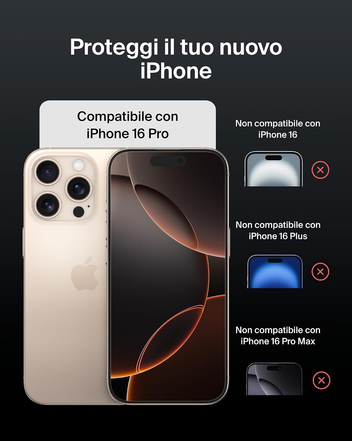 Belkin ScreenForce UltraGlass 2 Pellicola Vetro per iPhone 16 Pro, antigraffio, con durezza di 9H, sottile, include un supporto di allineamento, senza bolle, pellicola protettiva per iPhone 16 Pro - ChargeCover