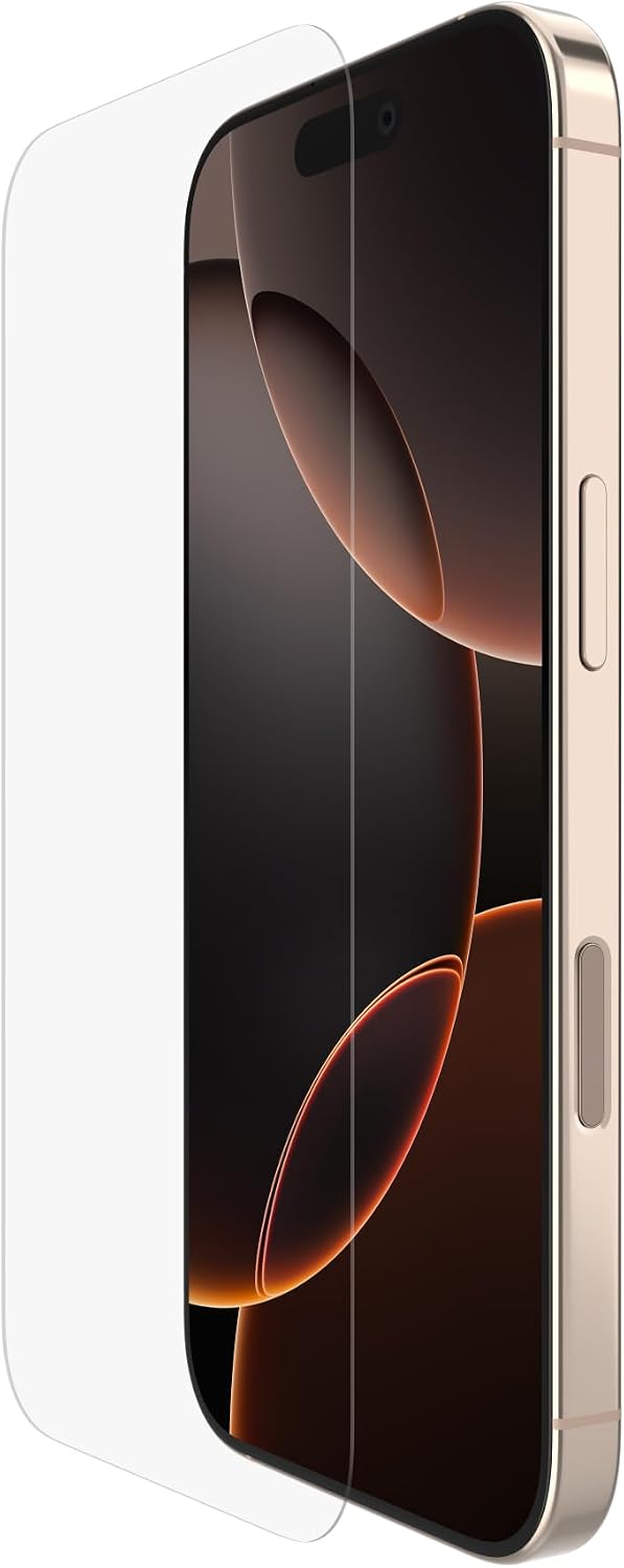 Belkin ScreenForce UltraGlass 2 Pellicola Vetro per iPhone 16 Pro, antigraffio, con durezza di 9H, sottile, include un supporto di allineamento, senza bolle, pellicola protettiva per iPhone 16 Pro - ChargeCover