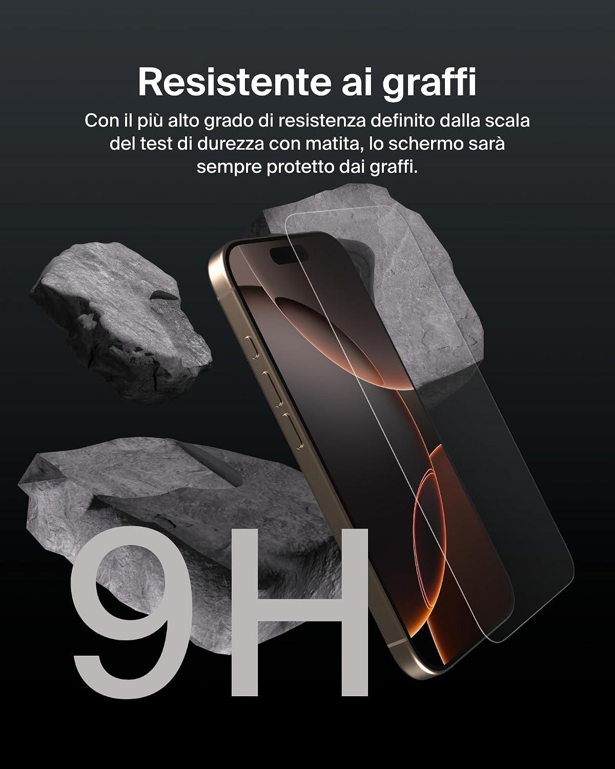 Belkin ScreenForce UltraGlass 2 Pellicola Vetro per iPhone 16 Pro, antigraffio, con durezza di 9H, sottile, include un supporto di allineamento, senza bolle, pellicola protettiva per iPhone 16 Pro - ChargeCover