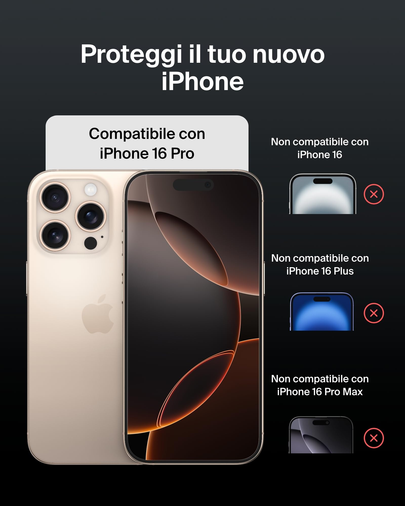Belkin ScreenForce UltraGlass 2 Pellicola Vetro per iPhone 16 Pro, antigraffio, con durezza di 9H, sottile, include un supporto di allineamento, senza bolle, pellicola protettiva per iPhone 16 Pro - ChargeCover