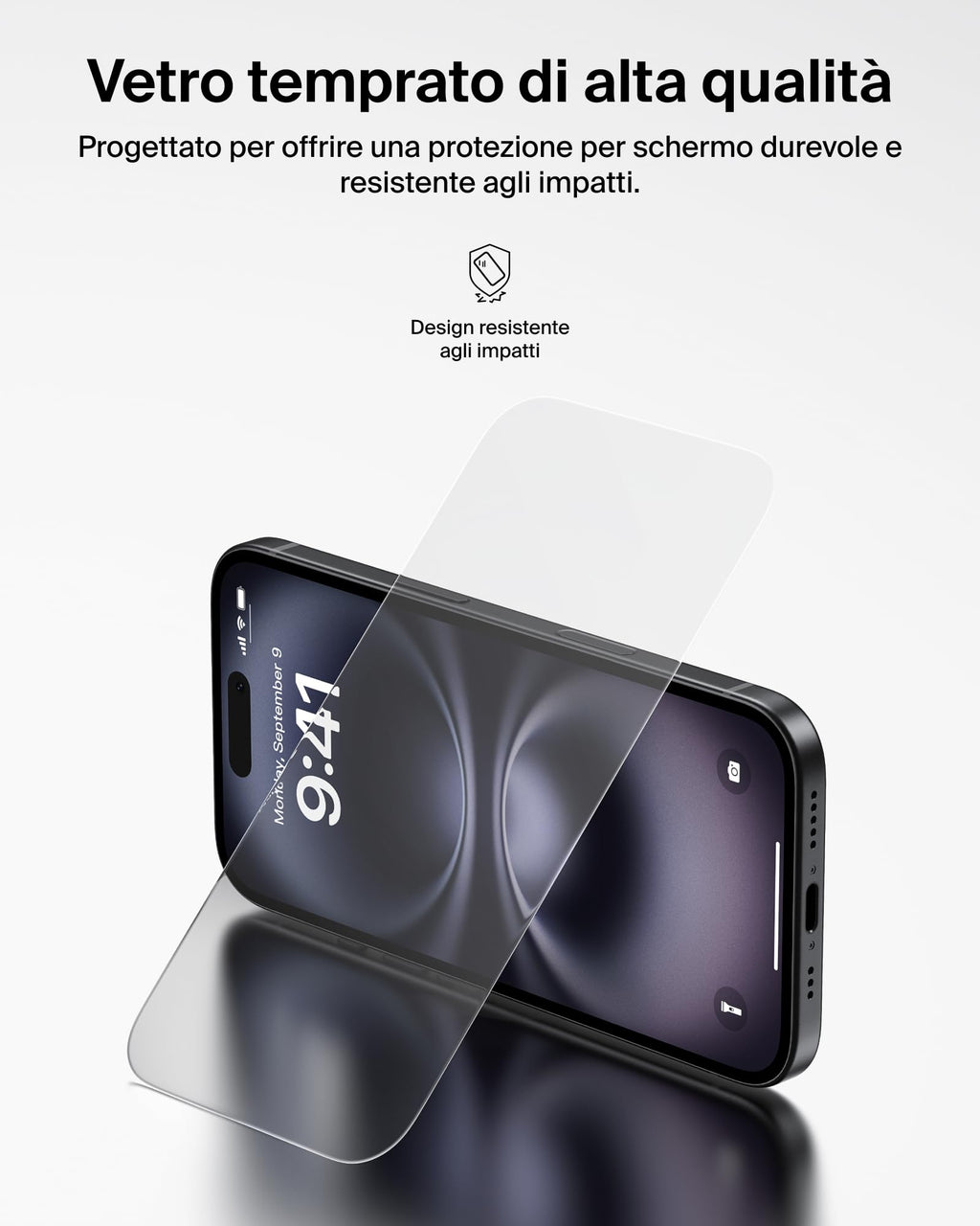 Belkin ScreenForce UltraGlass 2 Pellicola Vetro per iPhone 16 Pro, antigraffio, con durezza di 9H, sottile, include un supporto di allineamento, senza bolle, pellicola protettiva per iPhone 16 Pro - ChargeCover