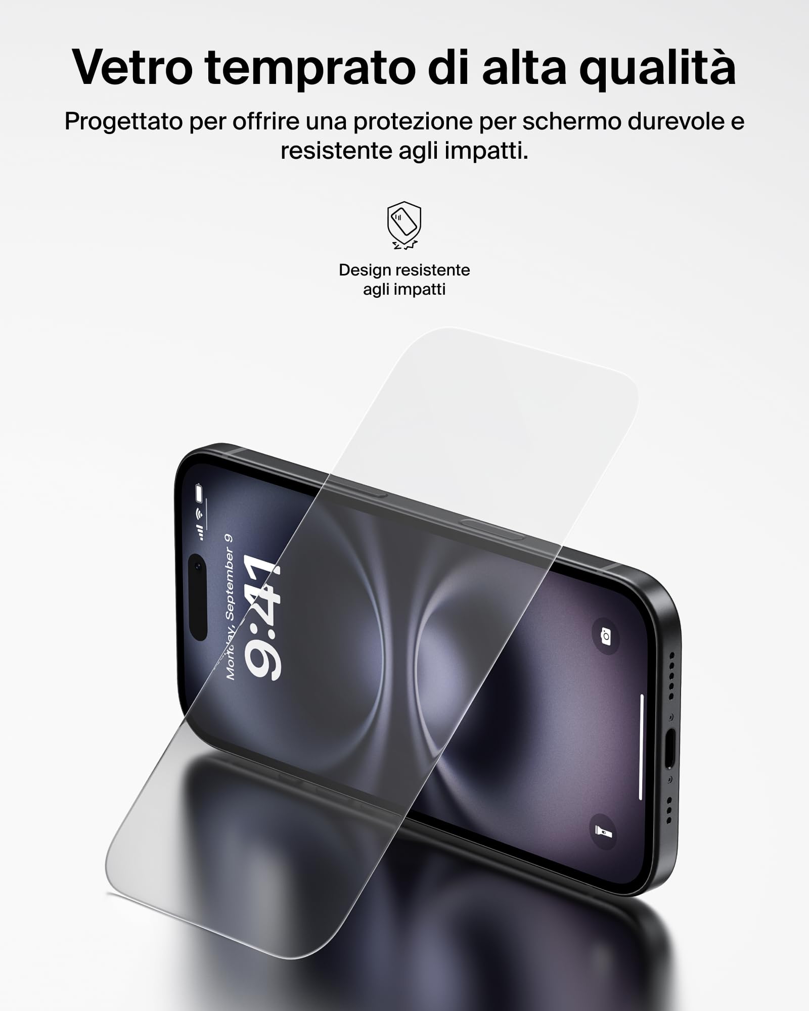 Belkin ScreenForce UltraGlass 2 Pellicola Vetro per iPhone 16 Pro, antigraffio, con durezza di 9H, sottile, include un supporto di allineamento, senza bolle, pellicola protettiva per iPhone 16 Pro - ChargeCover