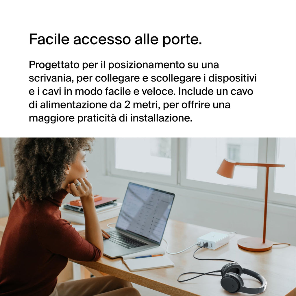Belkin Stazione di ricarica multi dispositivo USB GaN da 108 W, hub da tavolo per ricarica rapida, 2 USB Type-C, 2 USB-A per iPhone, MacBook, Pro, Air, iPad Pro, Air, Samsung Galaxy, Pixel e altri - ChargeCover