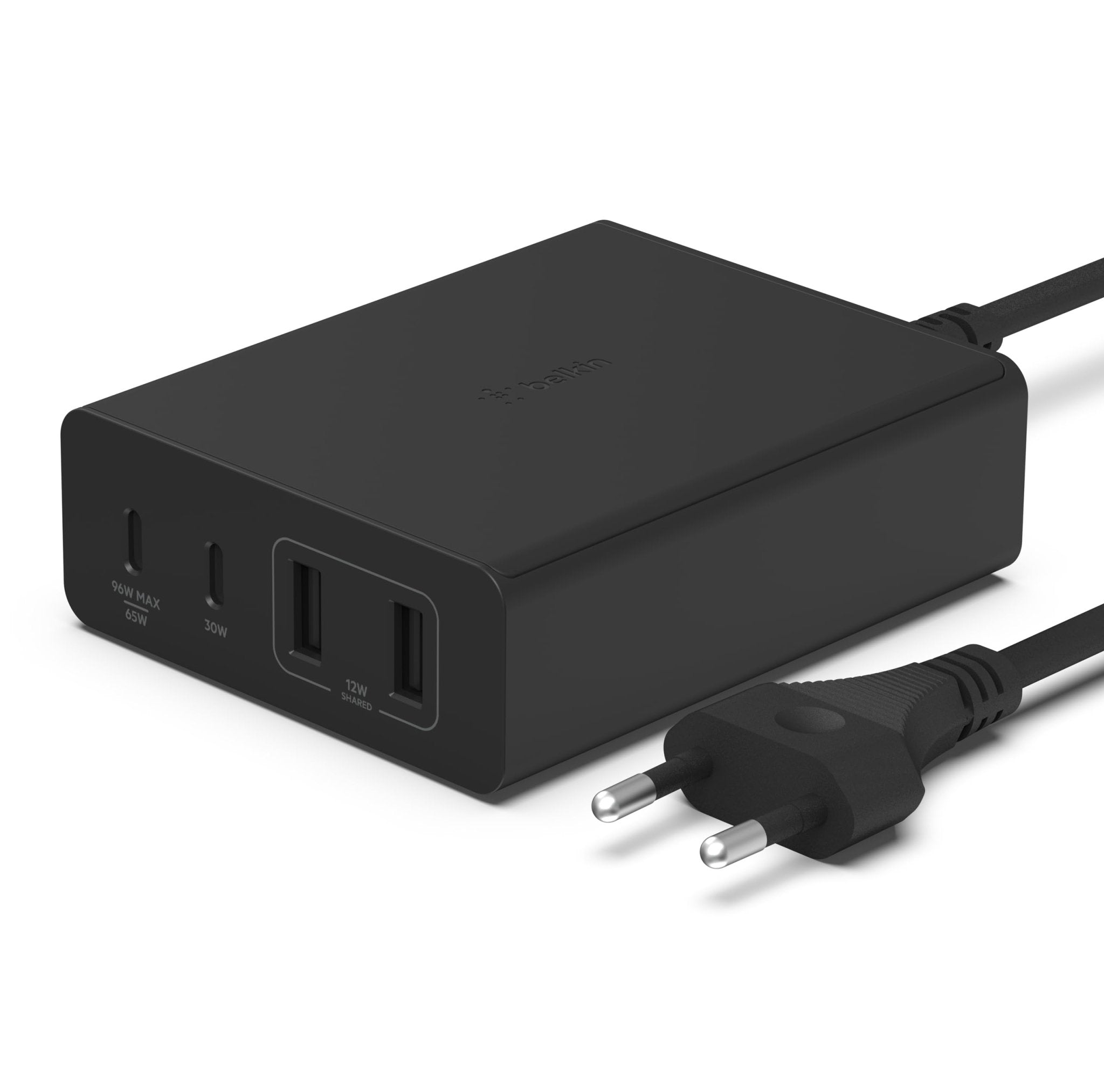 Belkin Stazione di ricarica multi dispositivo USB GaN da 108 W, hub da tavolo per ricarica rapida, 2 USB Type-C, 2 USB-A per iPhone, MacBook, Pro, Air, iPad Pro, Air, Samsung Galaxy, Pixel e altri - ChargeCover