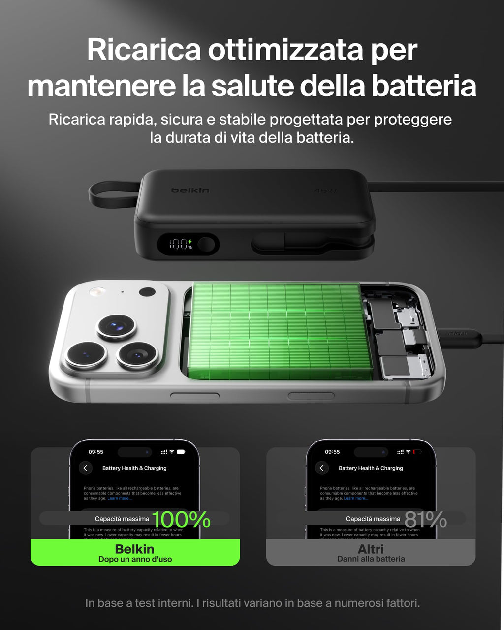 Belkin UltraCharge Power Bank 10000mAh con Cavo USB-C e Display - Blu | Caricatore Portatile 10000mAh, Ricarica 3 dispositivi (1 USB-C, Cavo USB-C Integrato, 1 USB-A), 45W, Pre-Caricato, Display - ChargeCover