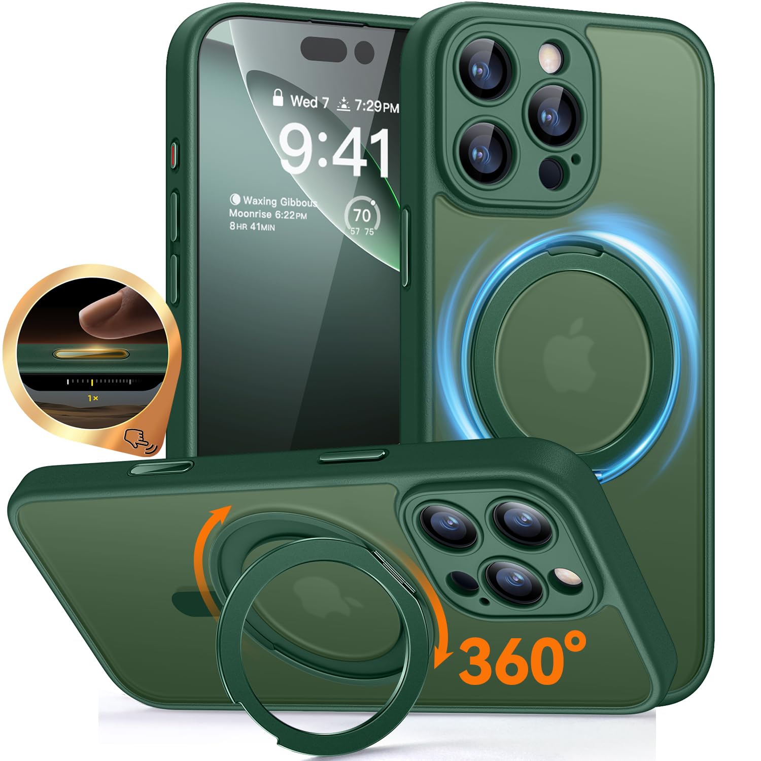 CANSHN Cover per iPhone 16 Pro(6.3"),[Camera Control] Supporto Magnetico Anello a 360°, [Protezione Completa Della Fotocamera], Custodia Traslucida Opaca Protettiva Sottile Antiurto,Viola Profondo - ChargeCover