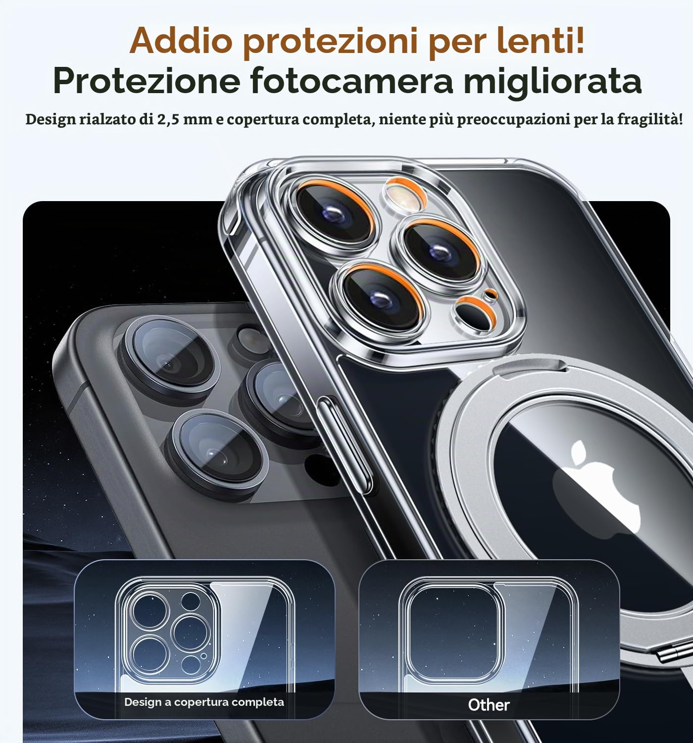 CANSHN Cover per iPhone 16 Pro(6.3"),[Camera Control] Supporto Magnetico Anello a 360°, [Protezione Completa Della Fotocamera], Custodia Traslucida Opaca Protettiva Sottile Antiurto,Viola Profondo - ChargeCover