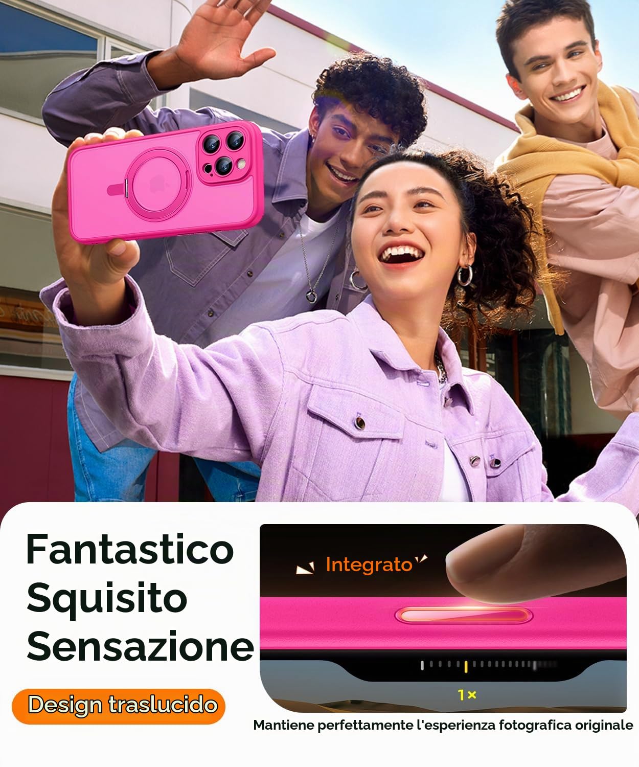 CANSHN Cover per iPhone 16 Pro(6.3"),[Camera Control] Supporto Magnetico Anello a 360°, [Protezione Completa Della Fotocamera], Custodia Traslucida Opaca Protettiva Sottile Antiurto,Viola Profondo - ChargeCover