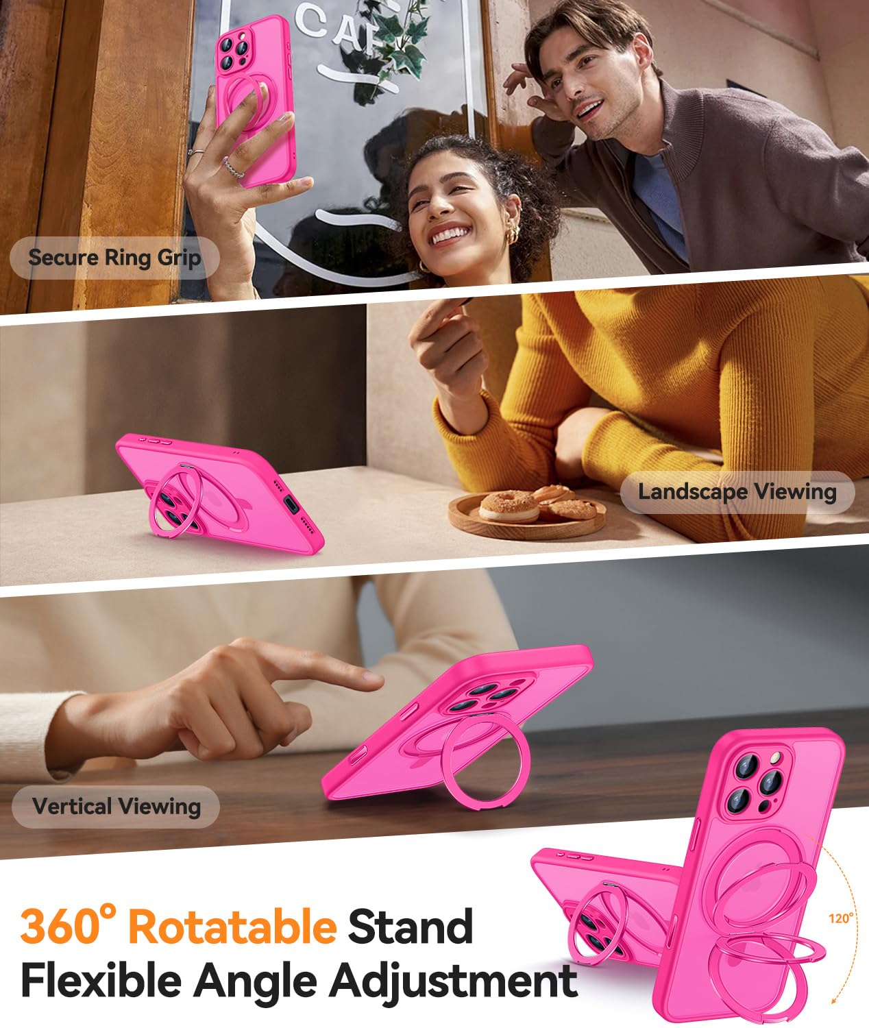 CANSHN Cover per iPhone 16 Pro(6.3"),[Camera Control] Supporto Magnetico Anello a 360°, [Protezione Completa Della Fotocamera], Custodia Traslucida Opaca Protettiva Sottile Antiurto,Viola Profondo - ChargeCover