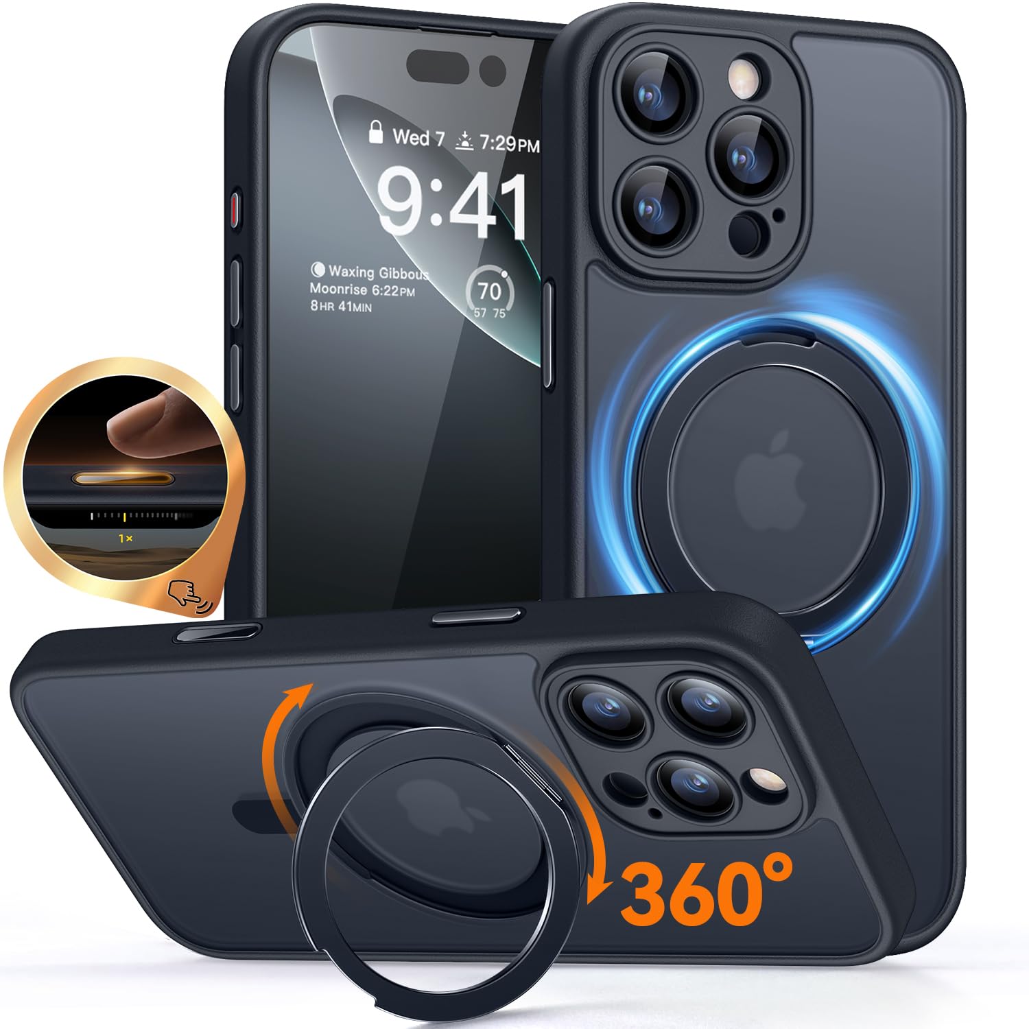 CANSHN Cover per iPhone 16 Pro(6.3"),[Camera Control] Supporto Magnetico Anello a 360°, [Protezione Completa Della Fotocamera], Custodia Traslucida Opaca Protettiva Sottile Antiurto,Viola Profondo - ChargeCover