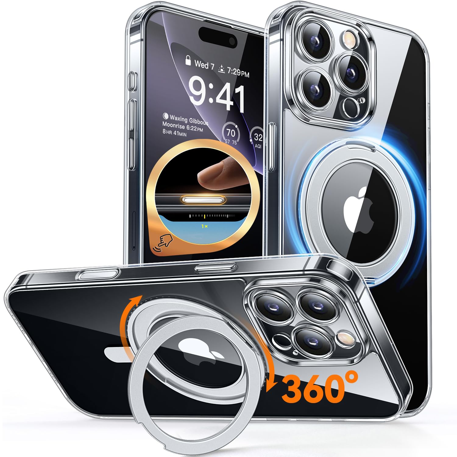 CANSHN Cover per iPhone 16 Pro(6.3"),[Camera Control] Supporto Magnetico Anello a 360°, [Protezione Completa Della Fotocamera], Custodia Traslucida Opaca Protettiva Sottile Antiurto,Viola Profondo - ChargeCover
