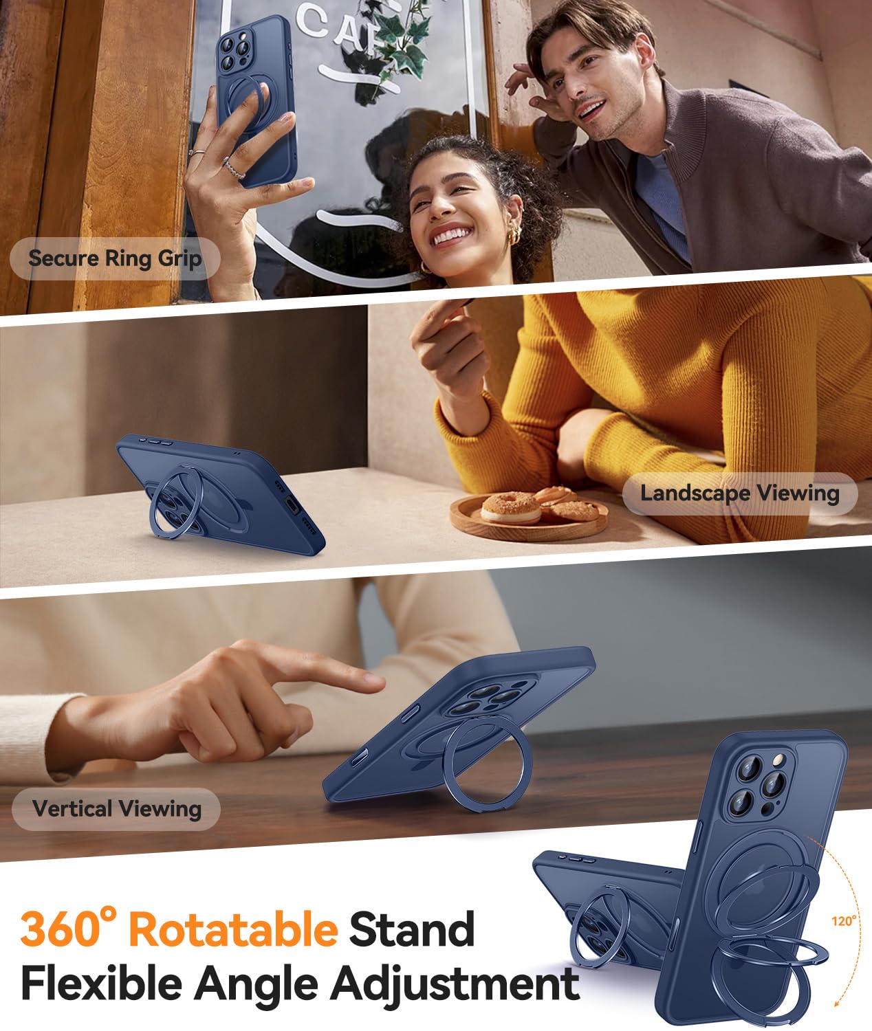 CANSHN Cover per iPhone 16 Pro(6.3"),[Camera Control] Supporto Magnetico Anello a 360°, [Protezione Completa Della Fotocamera], Custodia Traslucida Opaca Protettiva Sottile Antiurto,Viola Profondo - ChargeCover