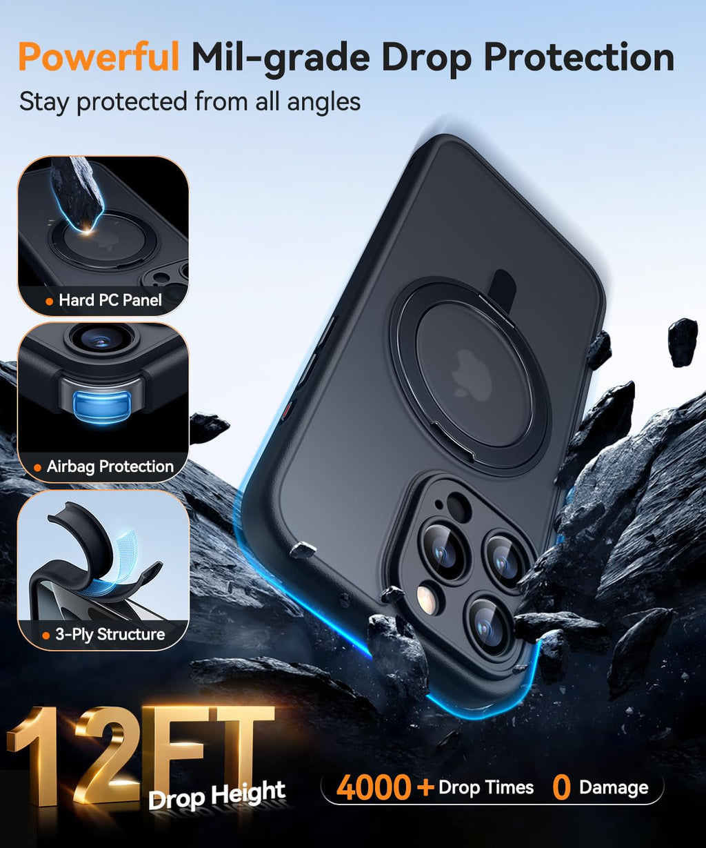 CANSHN Cover per iPhone 16 Pro(6.3"),[Camera Control] Supporto Magnetico Anello a 360°, [Protezione Completa Della Fotocamera], Custodia Traslucida Opaca Protettiva Sottile Antiurto,Viola Profondo - ChargeCover