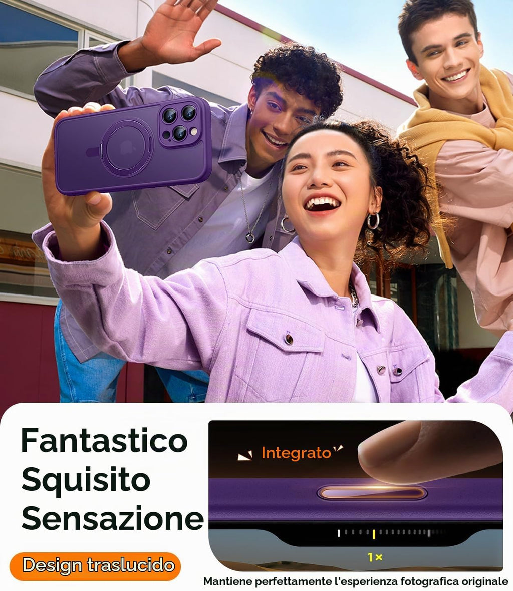 CANSHN Cover per iPhone 16 Pro(6.3"),[Camera Control] Supporto Magnetico Anello a 360°, [Protezione Completa Della Fotocamera], Custodia Traslucida Opaca Protettiva Sottile Antiurto,Viola Profondo - ChargeCover