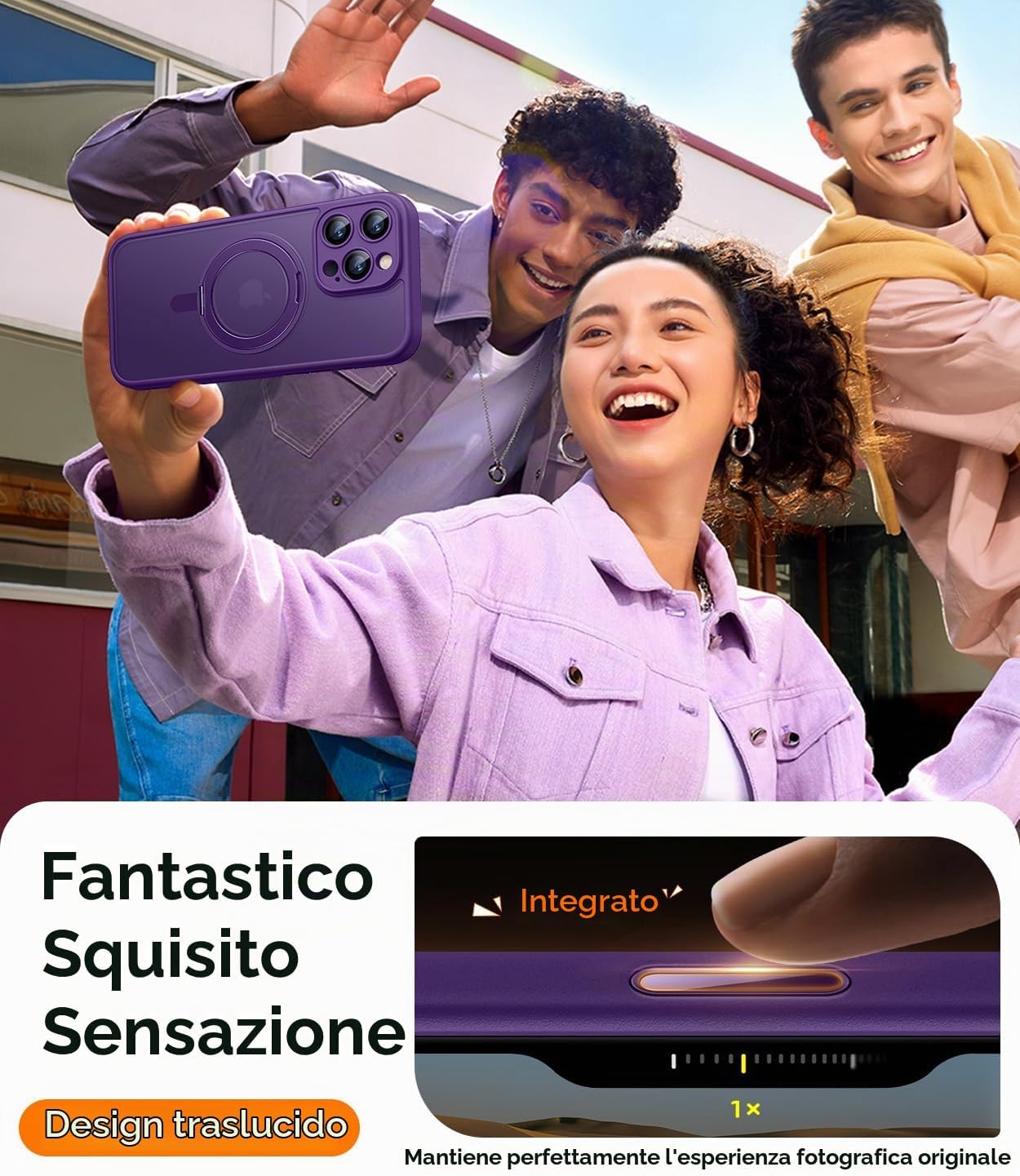 CANSHN Cover per iPhone 16 Pro(6.3"),[Camera Control] Supporto Magnetico Anello a 360°, [Protezione Completa Della Fotocamera], Custodia Traslucida Opaca Protettiva Sottile Antiurto,Viola Profondo - ChargeCover