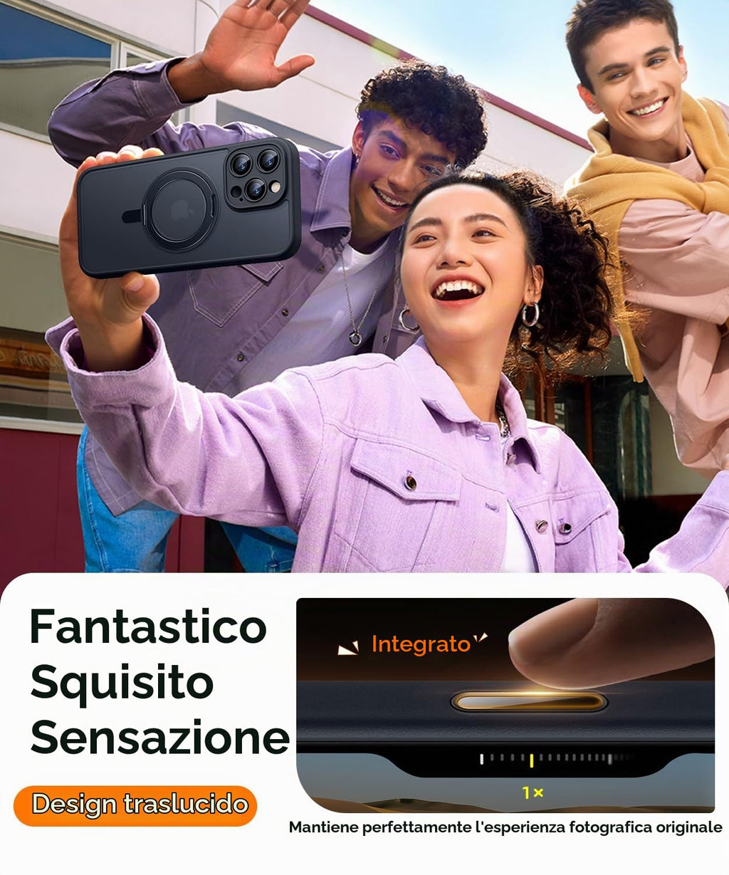 CANSHN Cover per iPhone 16 Pro(6.3"),[Camera Control] Supporto Magnetico Anello a 360°, [Protezione Completa Della Fotocamera], Custodia Traslucida Opaca Protettiva Sottile Antiurto,Viola Profondo - ChargeCover