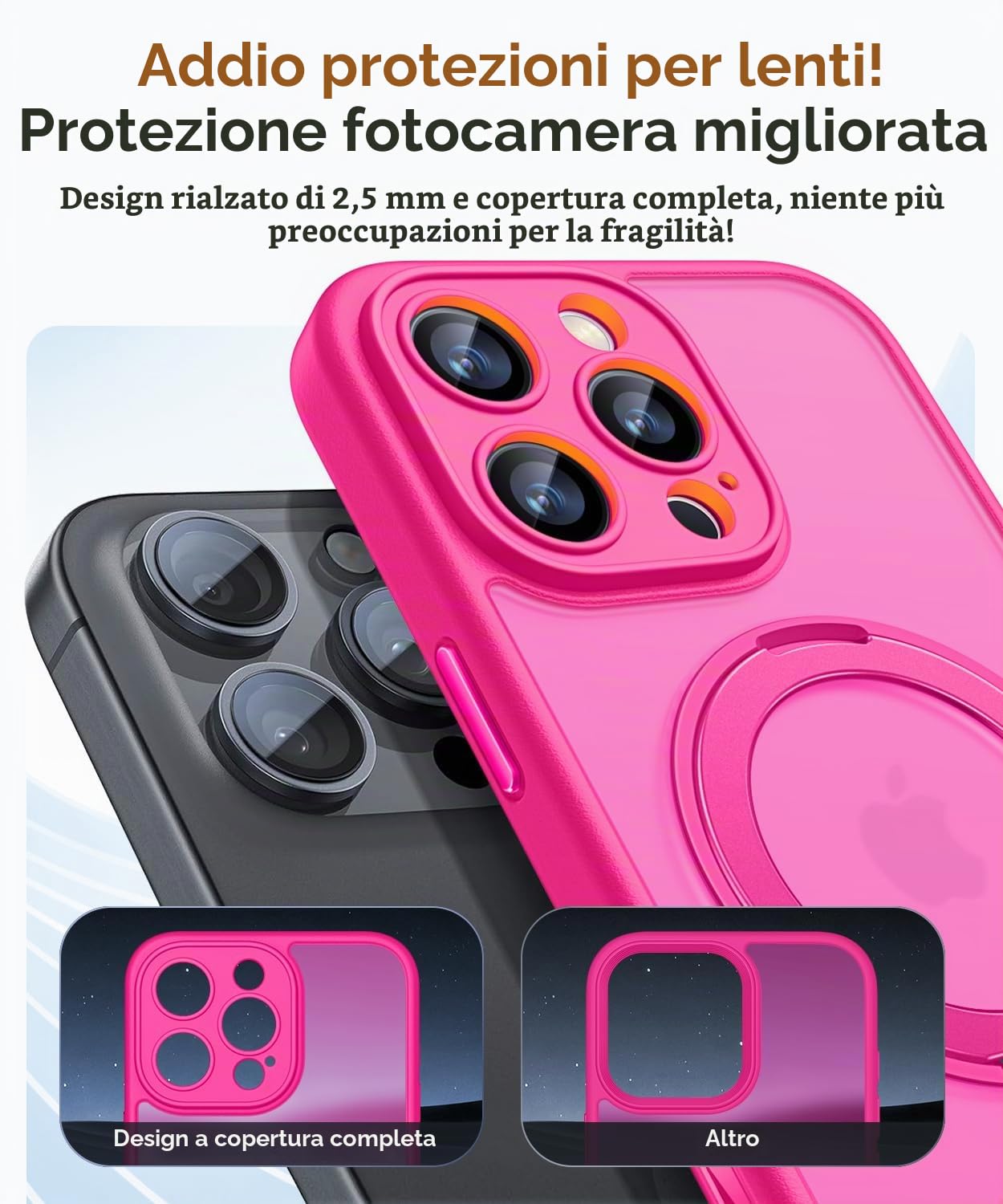 CANSHN Cover per iPhone 16 Pro(6.3"),[Camera Control] Supporto Magnetico Anello a 360°, [Protezione Completa Della Fotocamera], Custodia Traslucida Opaca Protettiva Sottile Antiurto,Viola Profondo - ChargeCover