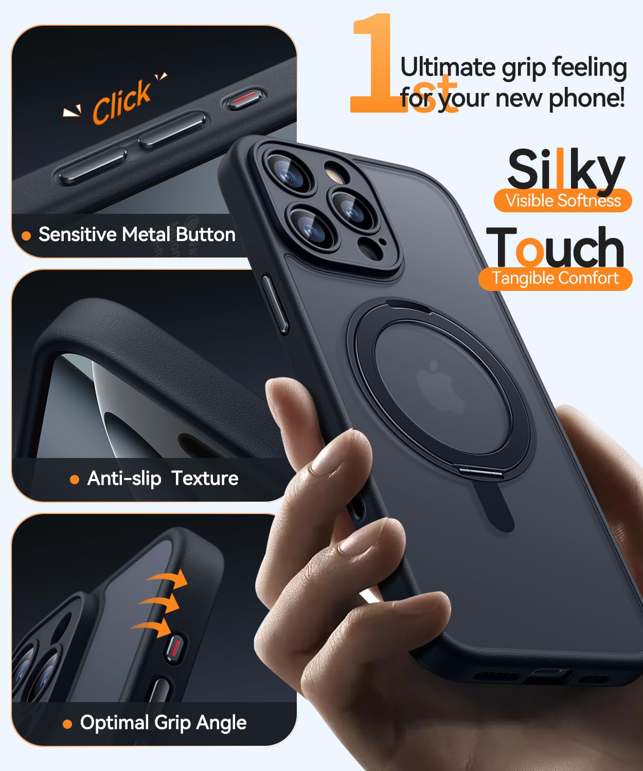 CANSHN Cover per iPhone 16 Pro(6.3"),[Camera Control] Supporto Magnetico Anello a 360°, [Protezione Completa Della Fotocamera], Custodia Traslucida Opaca Protettiva Sottile Antiurto,Viola Profondo - ChargeCover