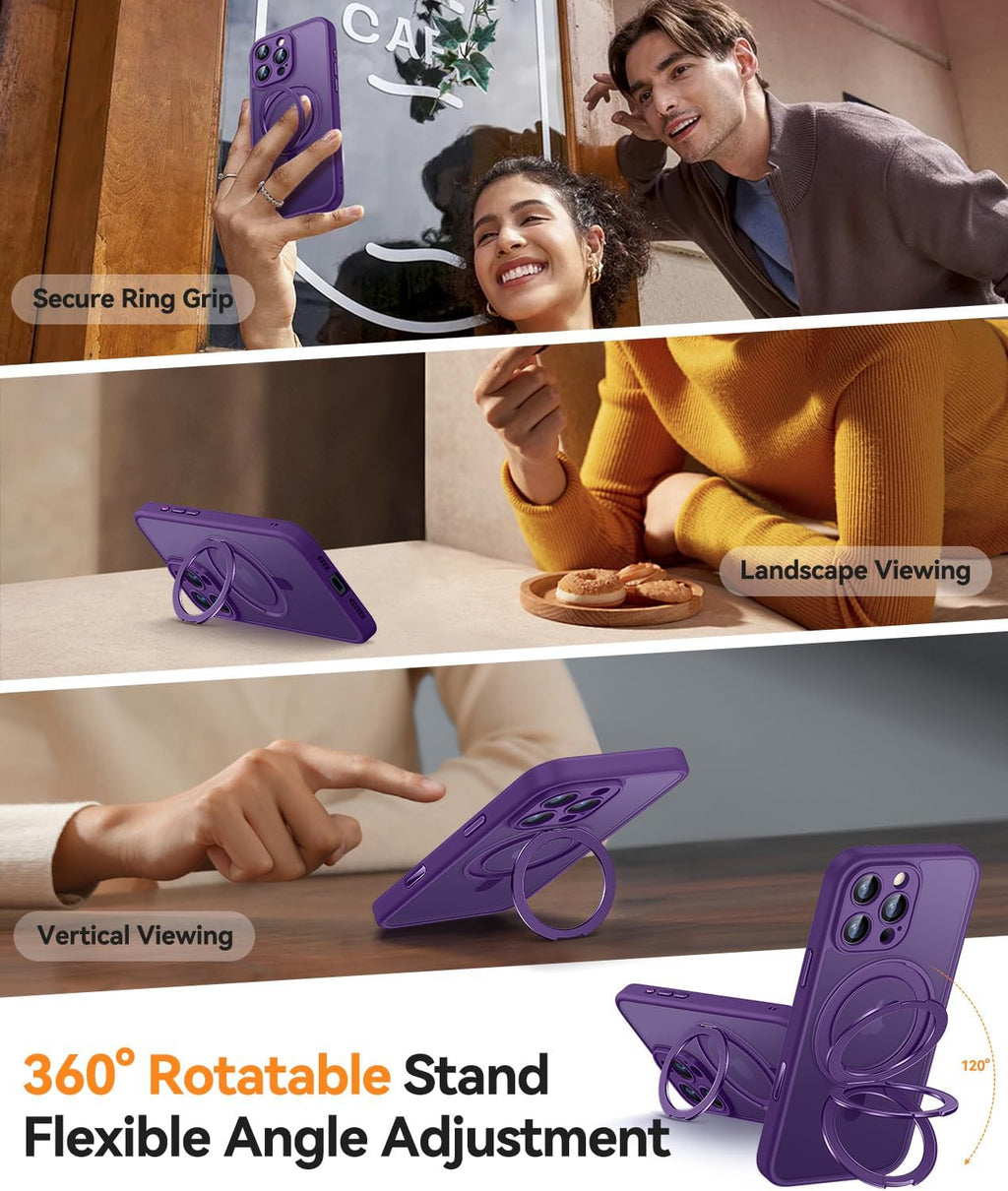 CANSHN Cover per iPhone 16 Pro(6.3"),[Camera Control] Supporto Magnetico Anello a 360°, [Protezione Completa Della Fotocamera], Custodia Traslucida Opaca Protettiva Sottile Antiurto,Viola Profondo - ChargeCover