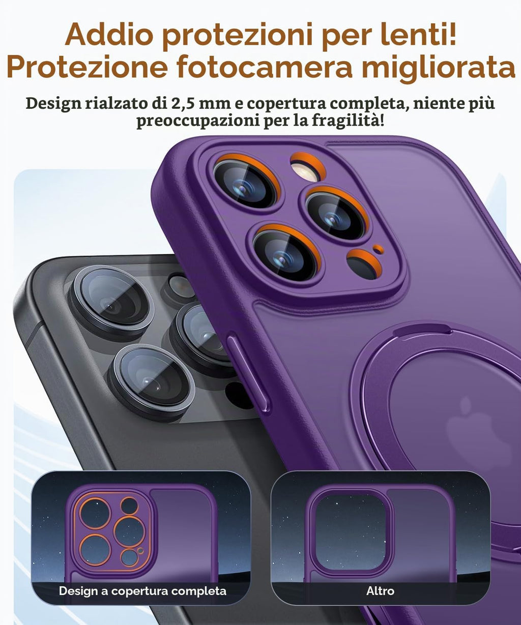 CANSHN Cover per iPhone 16 Pro(6.3"),[Camera Control] Supporto Magnetico Anello a 360°, [Protezione Completa Della Fotocamera], Custodia Traslucida Opaca Protettiva Sottile Antiurto,Viola Profondo - ChargeCover