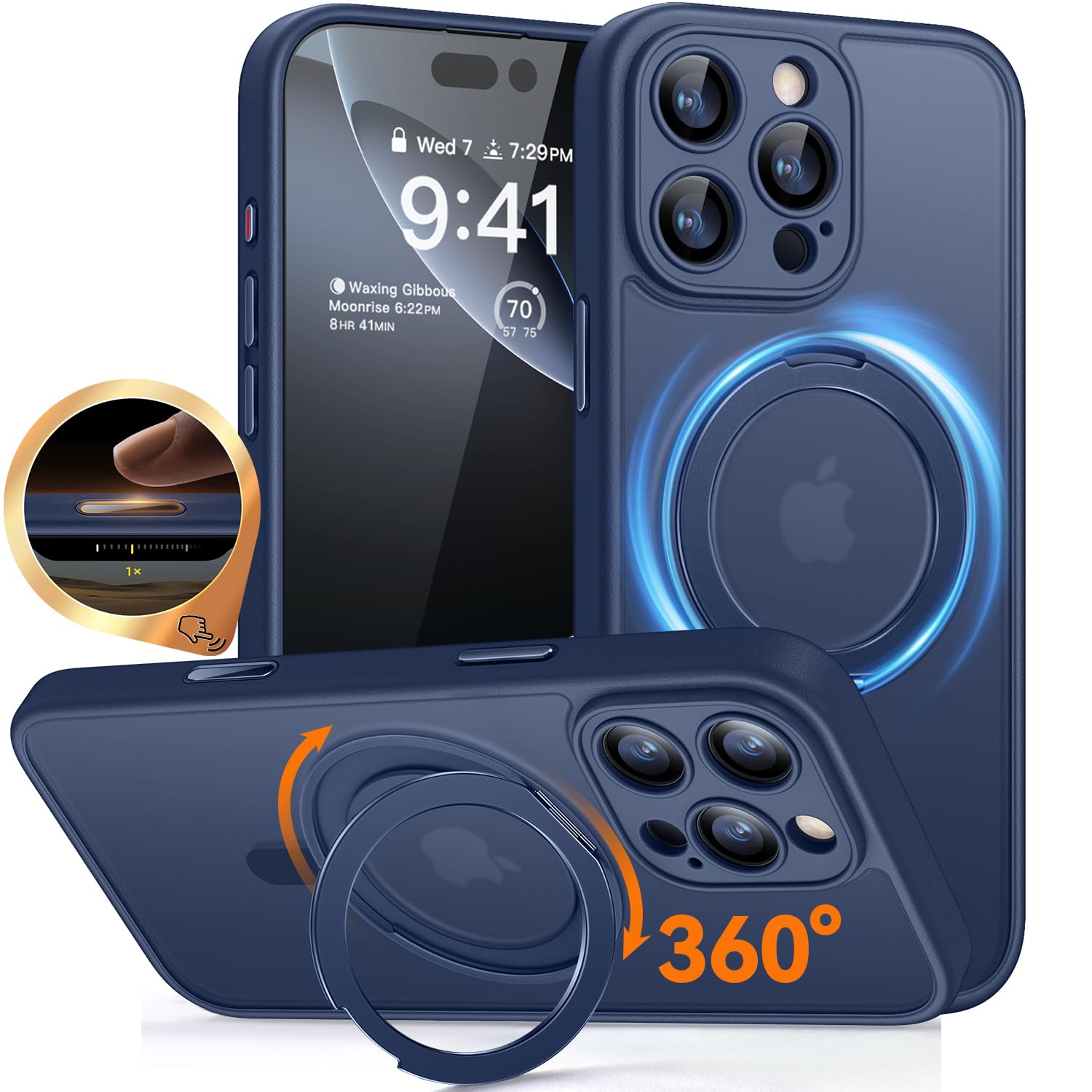 CANSHN Cover per iPhone 16 Pro(6.3"),[Camera Control] Supporto Magnetico Anello a 360°, [Protezione Completa Della Fotocamera], Custodia Traslucida Opaca Protettiva Sottile Antiurto,Viola Profondo - ChargeCover