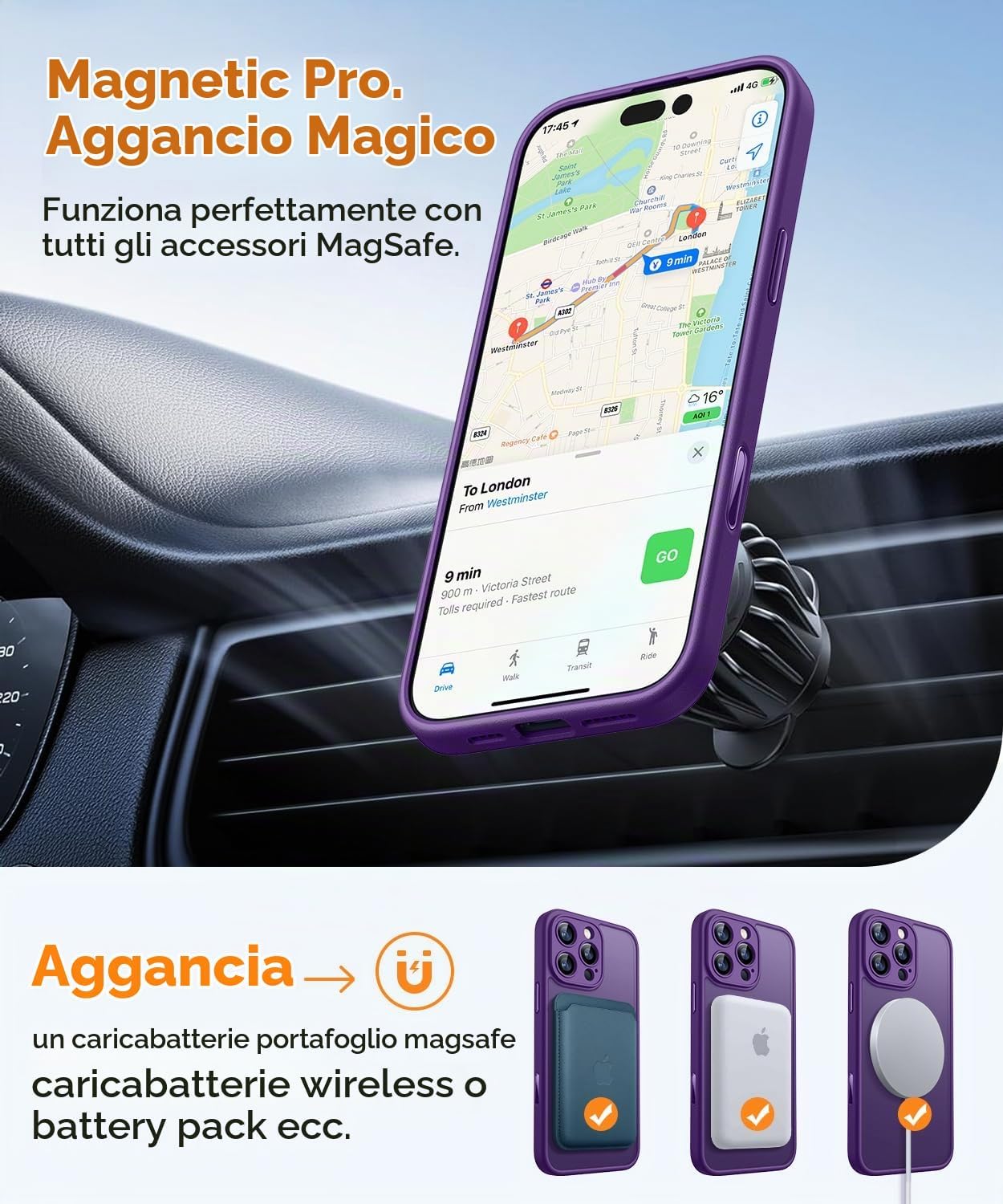 CANSHN Cover per iPhone 16 Pro(6.3"),[Camera Control] Supporto Magnetico Anello a 360°, [Protezione Completa Della Fotocamera], Custodia Traslucida Opaca Protettiva Sottile Antiurto,Viola Profondo - ChargeCover