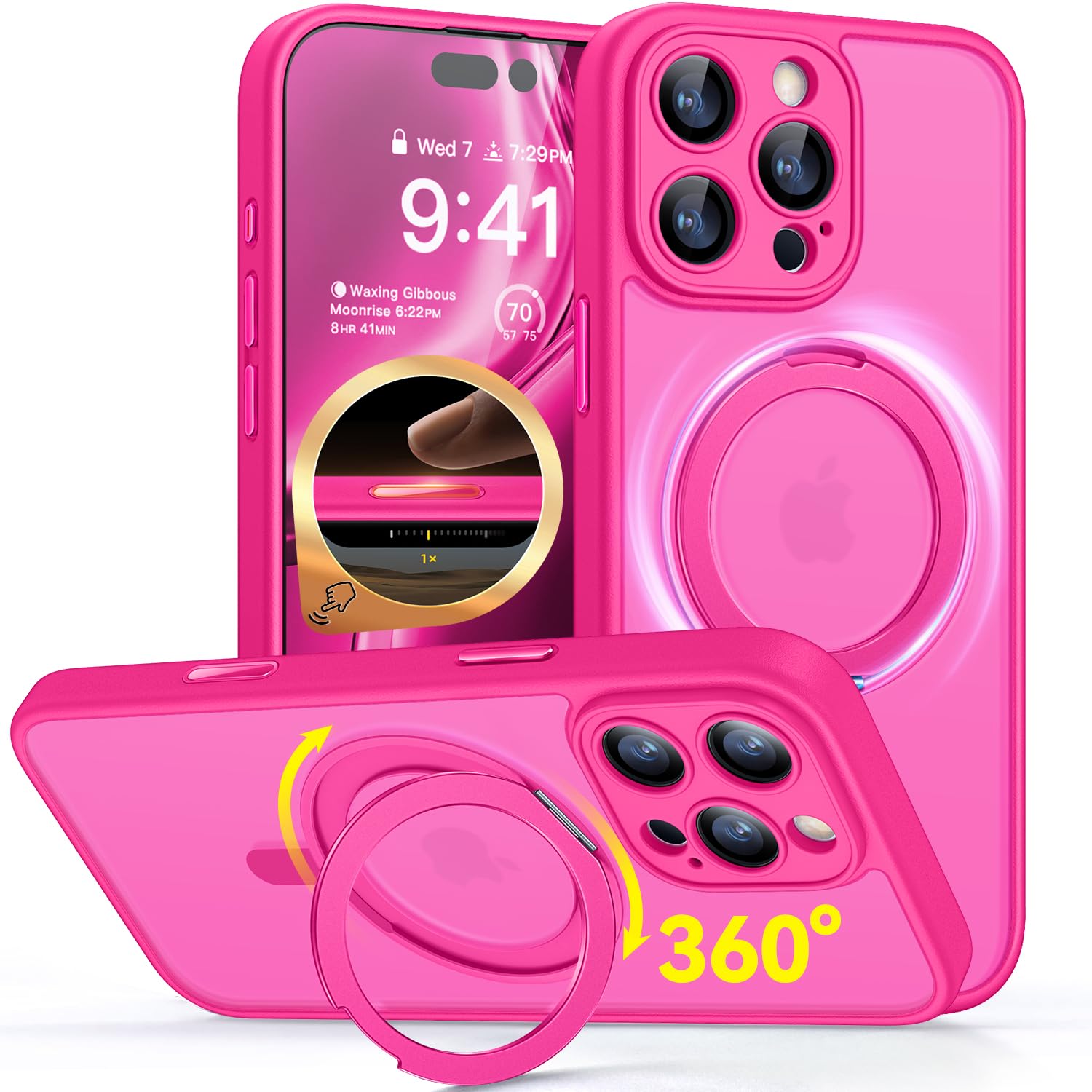 CANSHN Cover per iPhone 16 Pro(6.3"),[Camera Control] Supporto Magnetico Anello a 360°, [Protezione Completa Della Fotocamera], Custodia Traslucida Opaca Protettiva Sottile Antiurto,Viola Profondo - ChargeCover