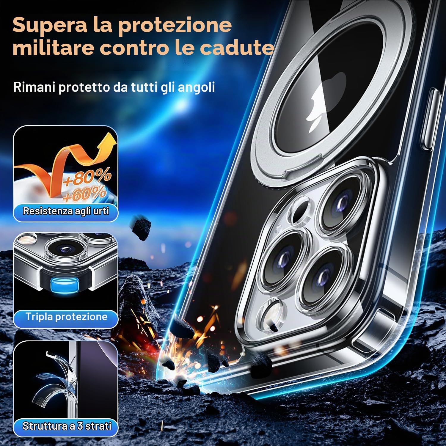 CANSHN Cover per iPhone 16 Pro(6.3"),[Camera Control] Supporto Magnetico Anello a 360°, [Protezione Completa Della Fotocamera], Custodia Traslucida Opaca Protettiva Sottile Antiurto,Viola Profondo - ChargeCover