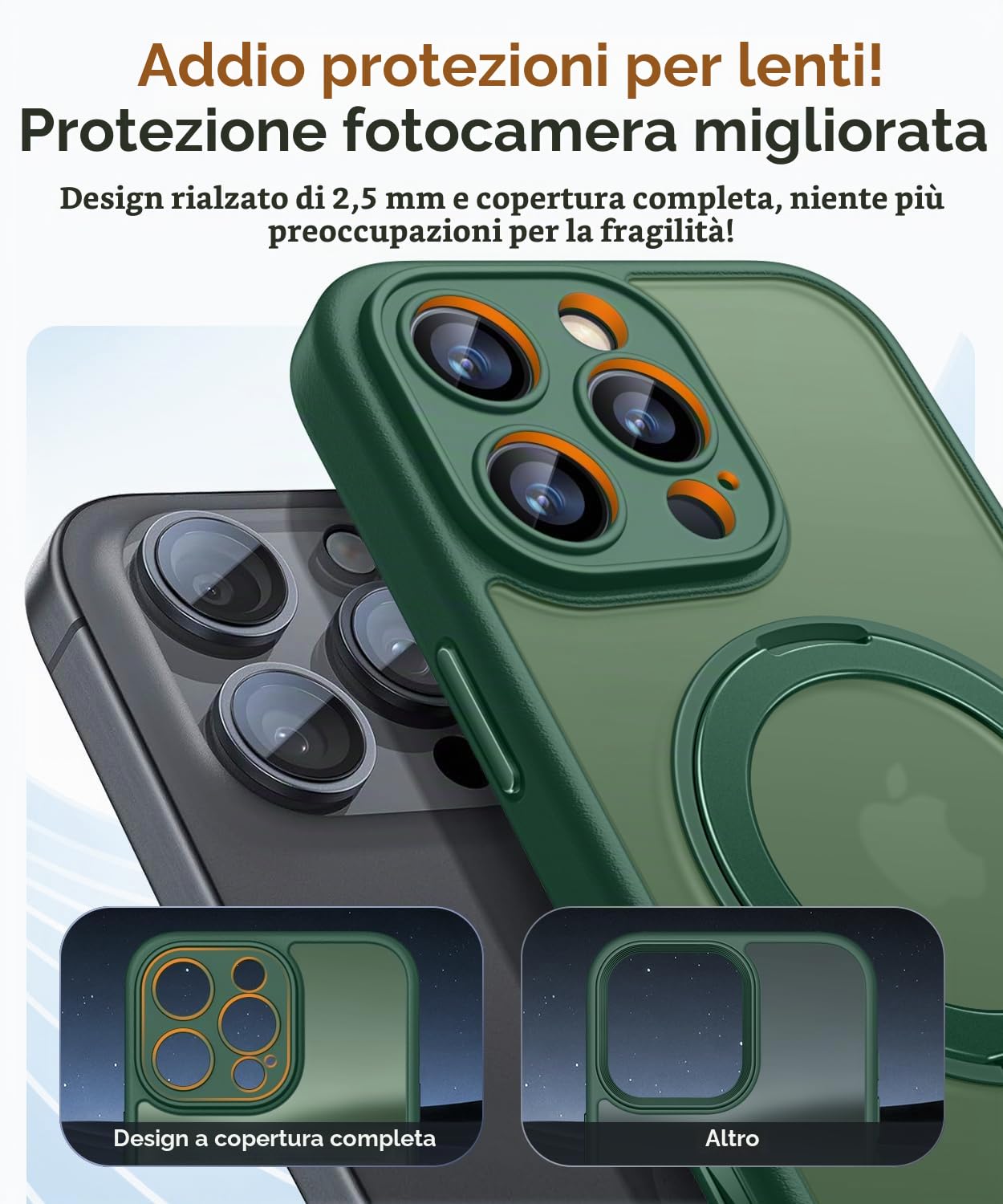 CANSHN Cover per iPhone 16 Pro(6.3"),[Camera Control] Supporto Magnetico Anello a 360°, [Protezione Completa Della Fotocamera], Custodia Traslucida Opaca Protettiva Sottile Antiurto,Viola Profondo - ChargeCover