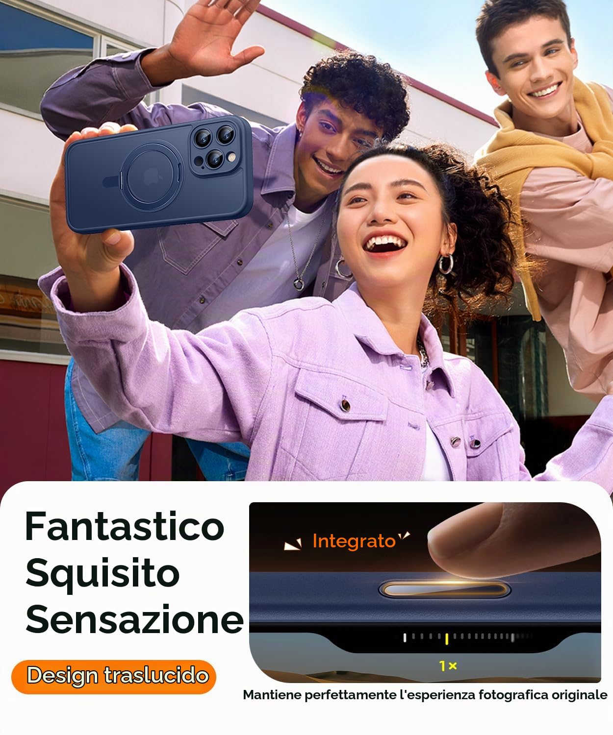 CANSHN Cover per iPhone 16 Pro(6.3"),[Camera Control] Supporto Magnetico Anello a 360°, [Protezione Completa Della Fotocamera], Custodia Traslucida Opaca Protettiva Sottile Antiurto,Viola Profondo - ChargeCover