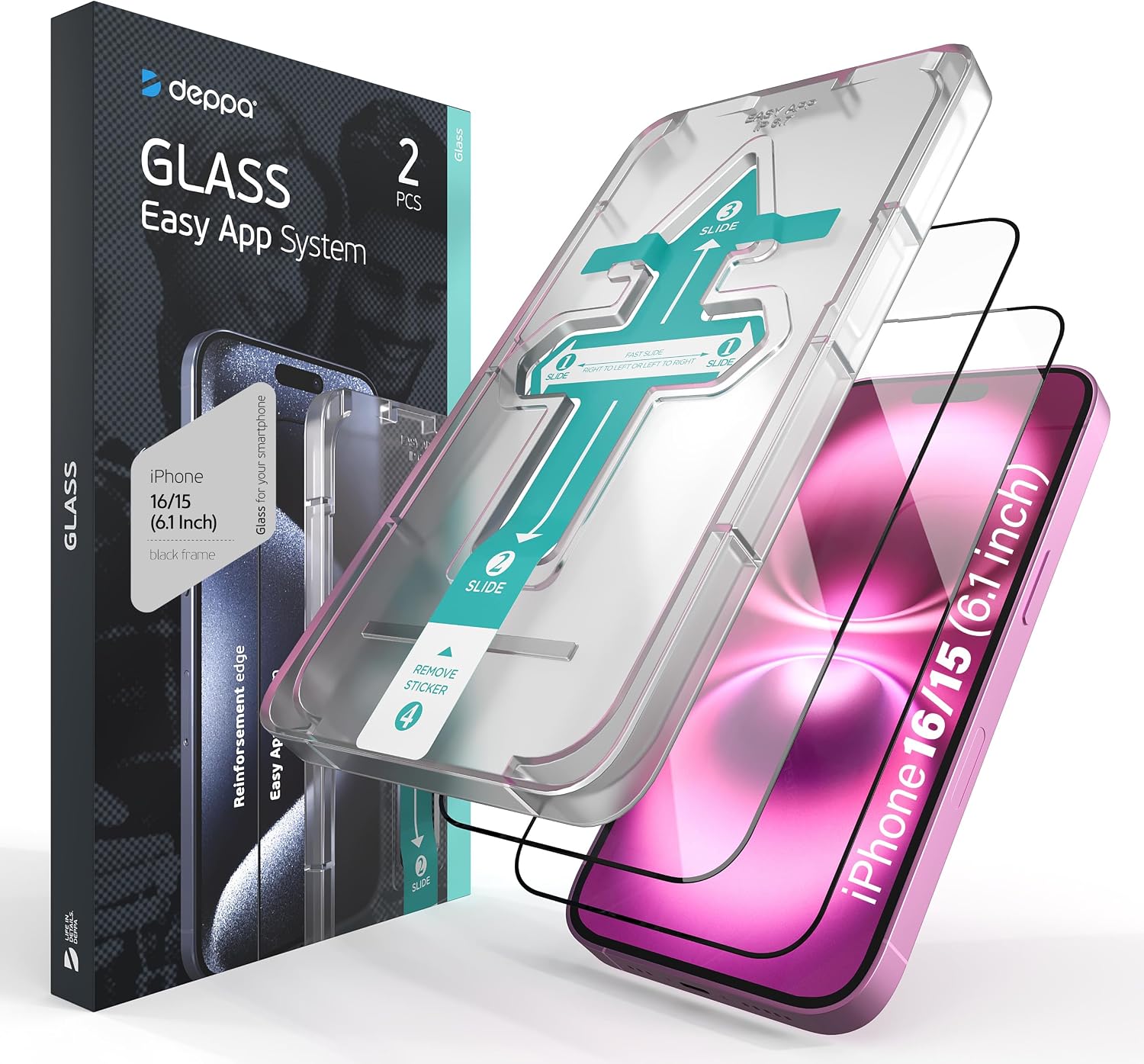 Deppa | 2 Pezzi | Pellicola Protettiva per iPhone 16, iPhone 15 (6.1") | Vetro Temperato Ultra Resistente con Kit di Installazione Facile | Copertura Totale, Senza Bolle - ChargeCover