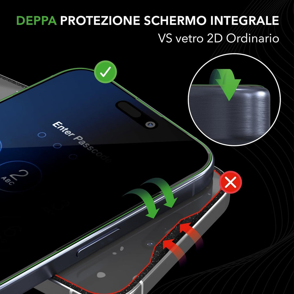 Deppa | 2 Pezzi | Pellicola Protettiva per iPhone 16, iPhone 15 (6.1") | Vetro Temperato Ultra Resistente con Kit di Installazione Facile | Copertura Totale, Senza Bolle - ChargeCover